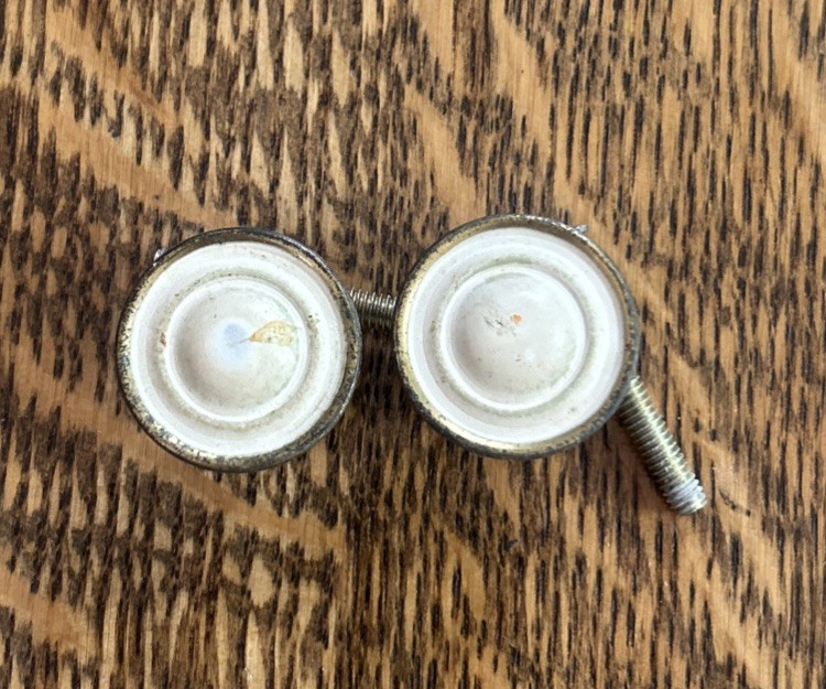 Vintage Pull Handles 2-1/2″ Centers White On Brass 1960s