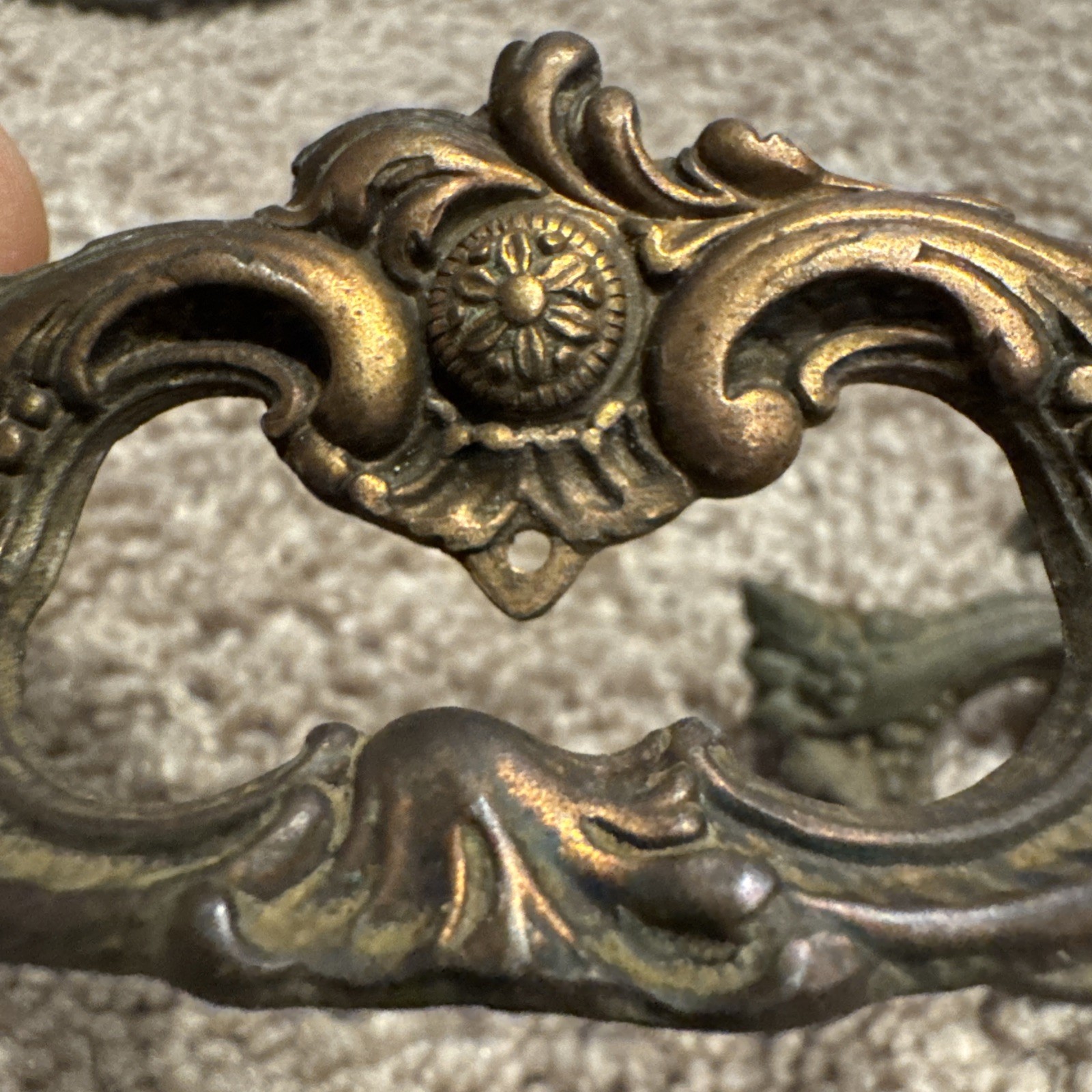 Vintage Pair 3” French Provincial Brass Finger Pull Drawer Handle Ornate Rococo