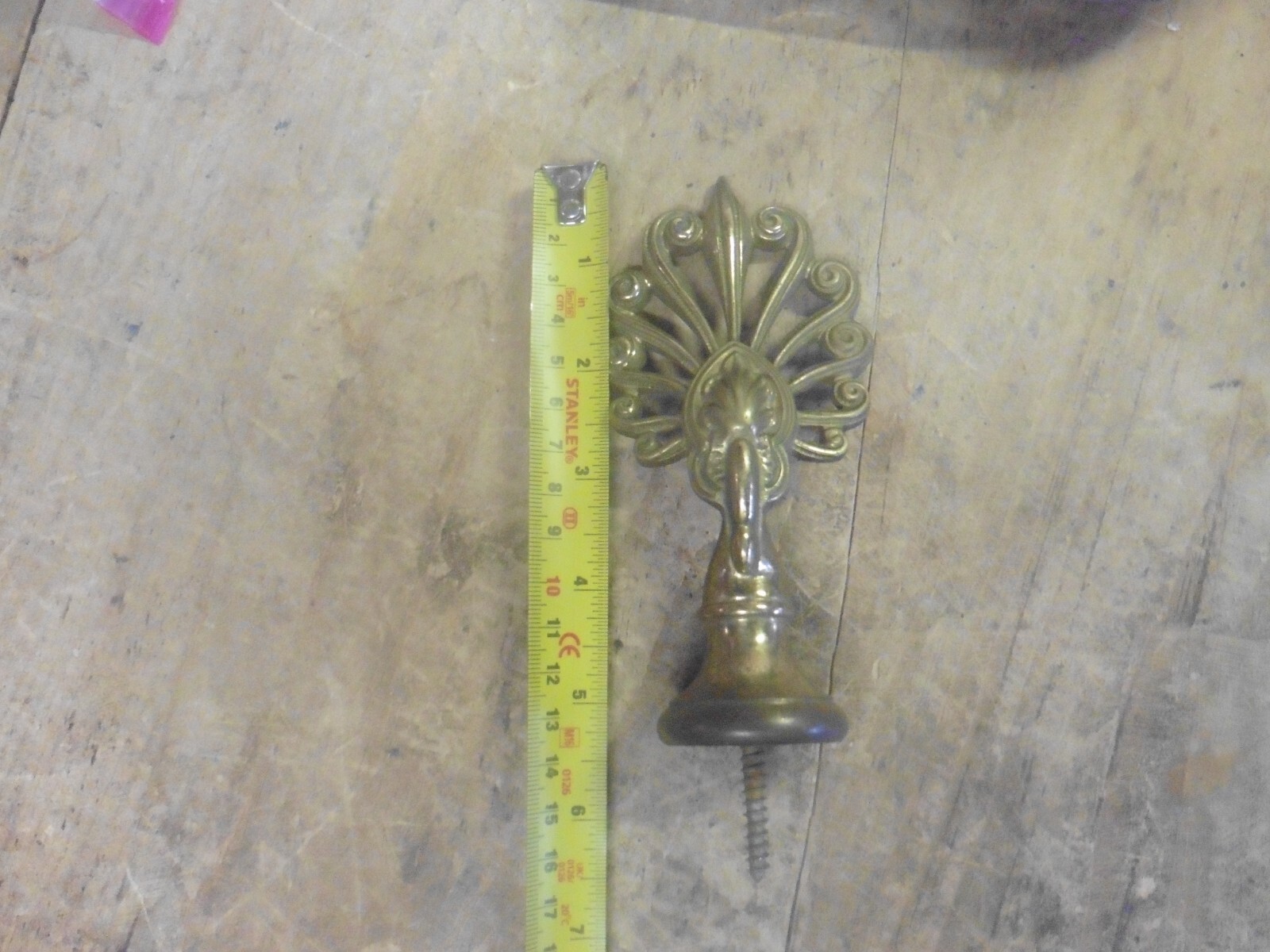 Antique peacock fancy brass cabinet door lock latch drawer pull finial screw on