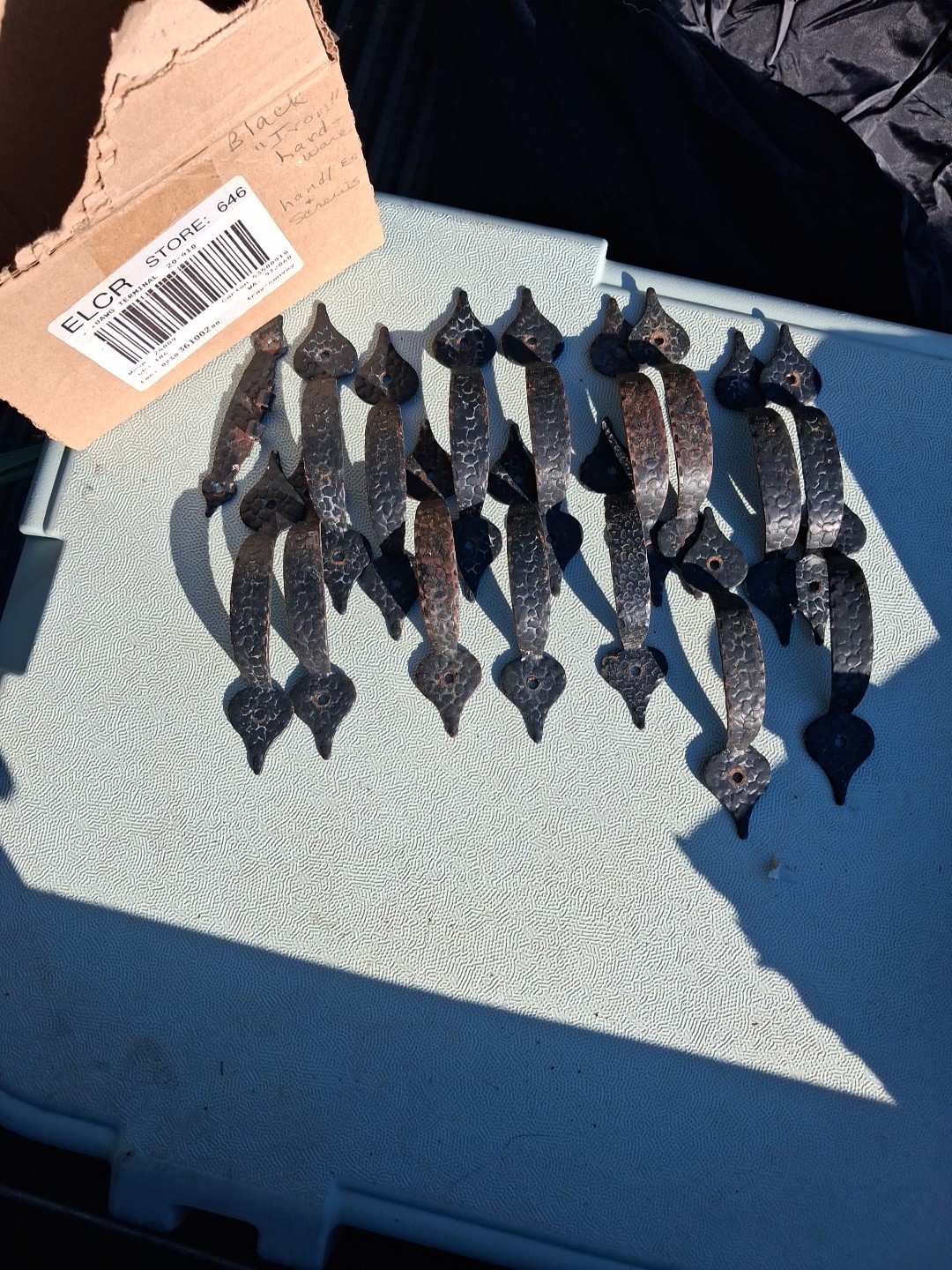 VINTAGE LOT 19 RUSTIC COPPER COATED IRON DRAWER PULLS PUSH TO OPEN HANDLES 5″