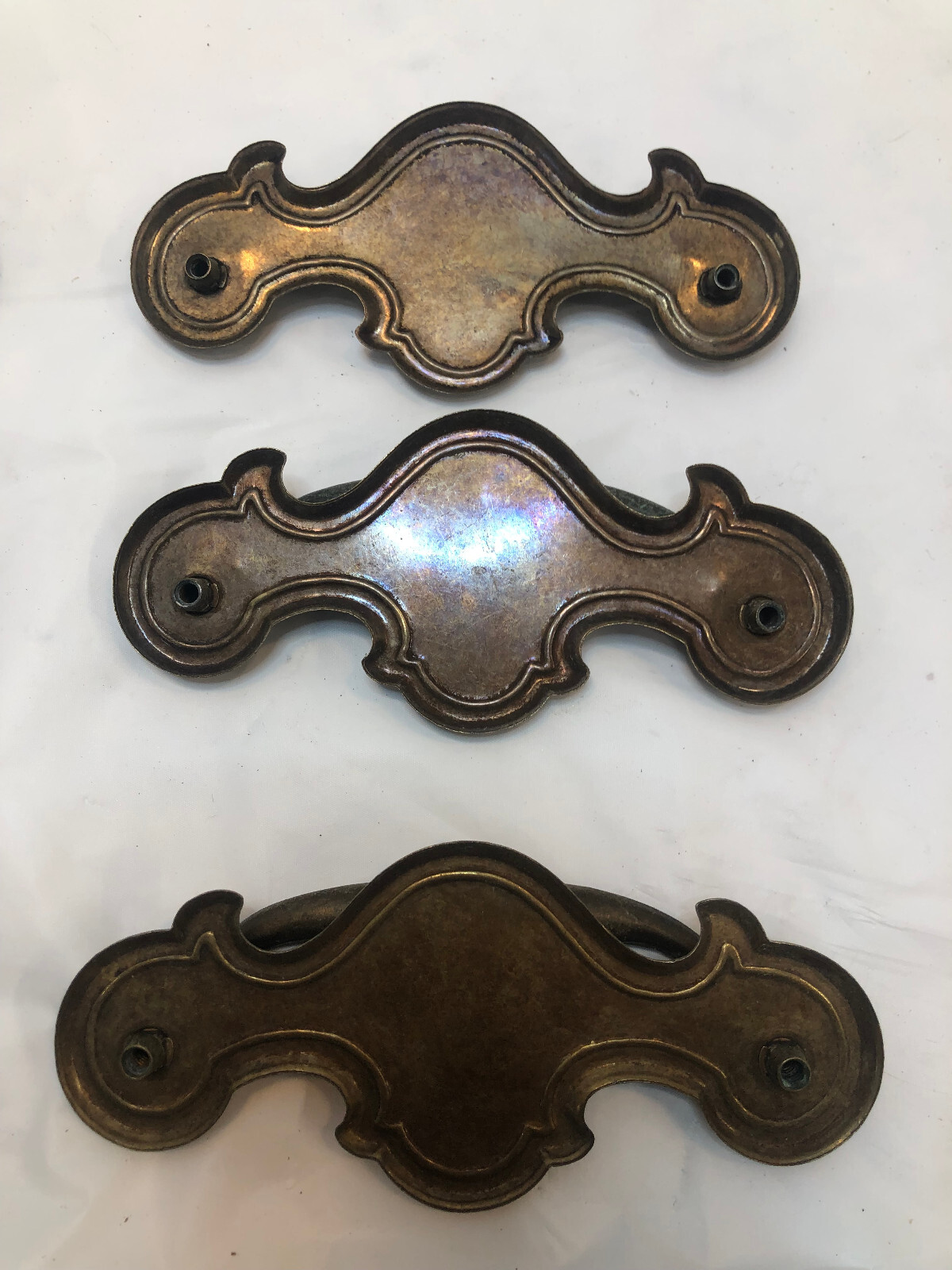 9 Vintage Drop Bail Drawer Pulls Golden Brass Screws Model