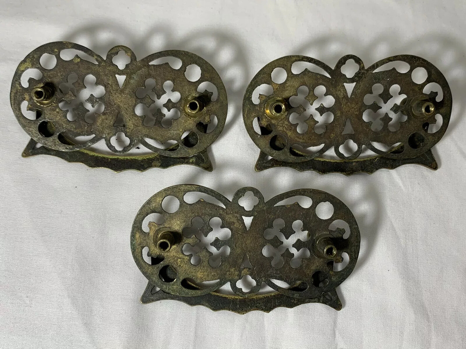 4 UNIQUE Vintage Celtic Spanish Ornate Fancy Brass Drawer Dresser Pulls