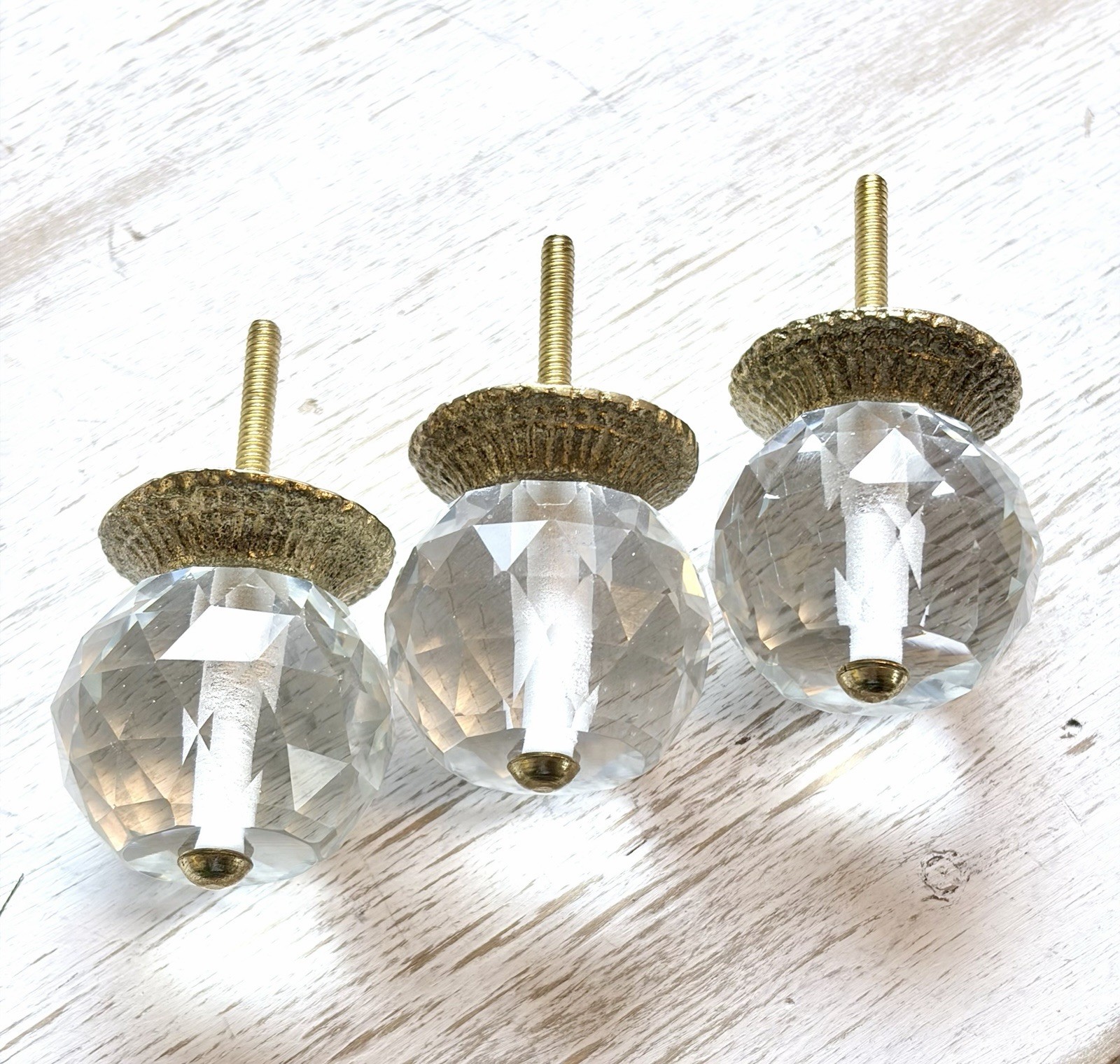 Clear Crystal Glass & Brass Drawer Pulls Vintage Style Cabinet Wardrobe Knobs