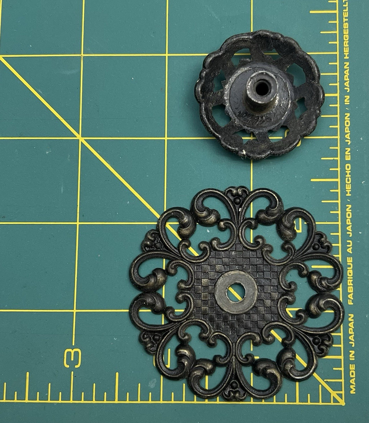 Vintage Allison Drawer Pull Knobs Backplate Ornate Japan Lot of 3