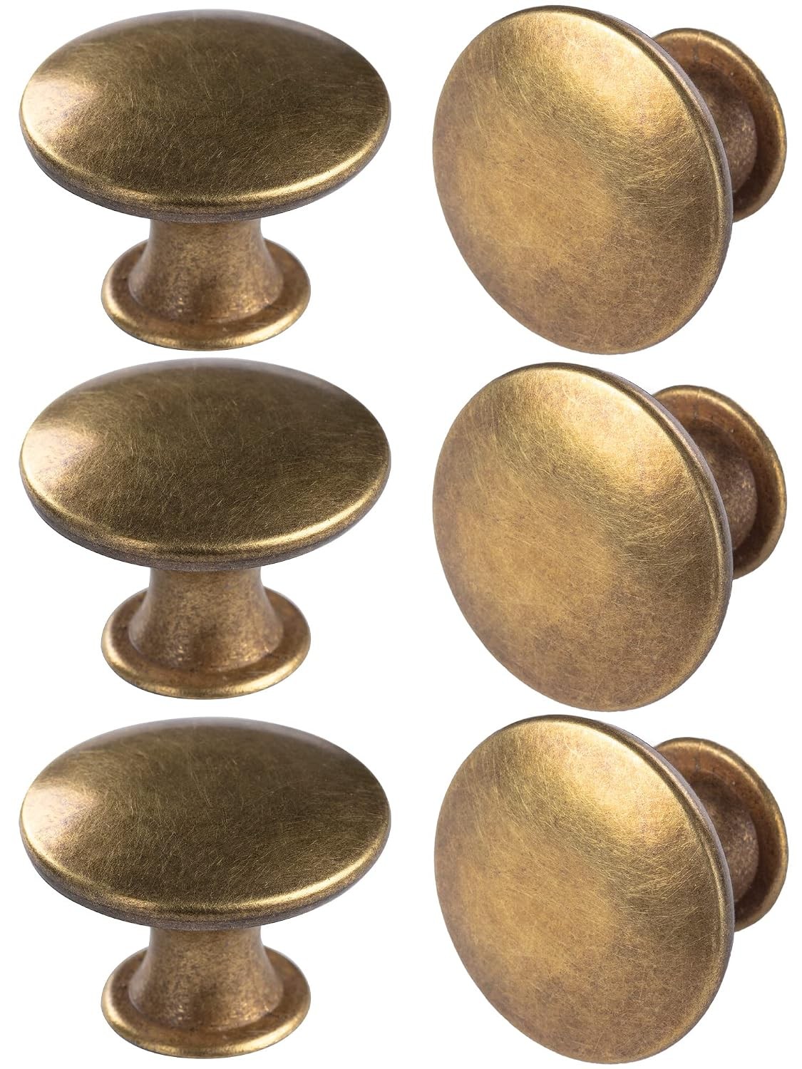 Antique Brass Yellow Bronze 6 Pack Kitchen Cabinet Door Knobs Handles Hardware