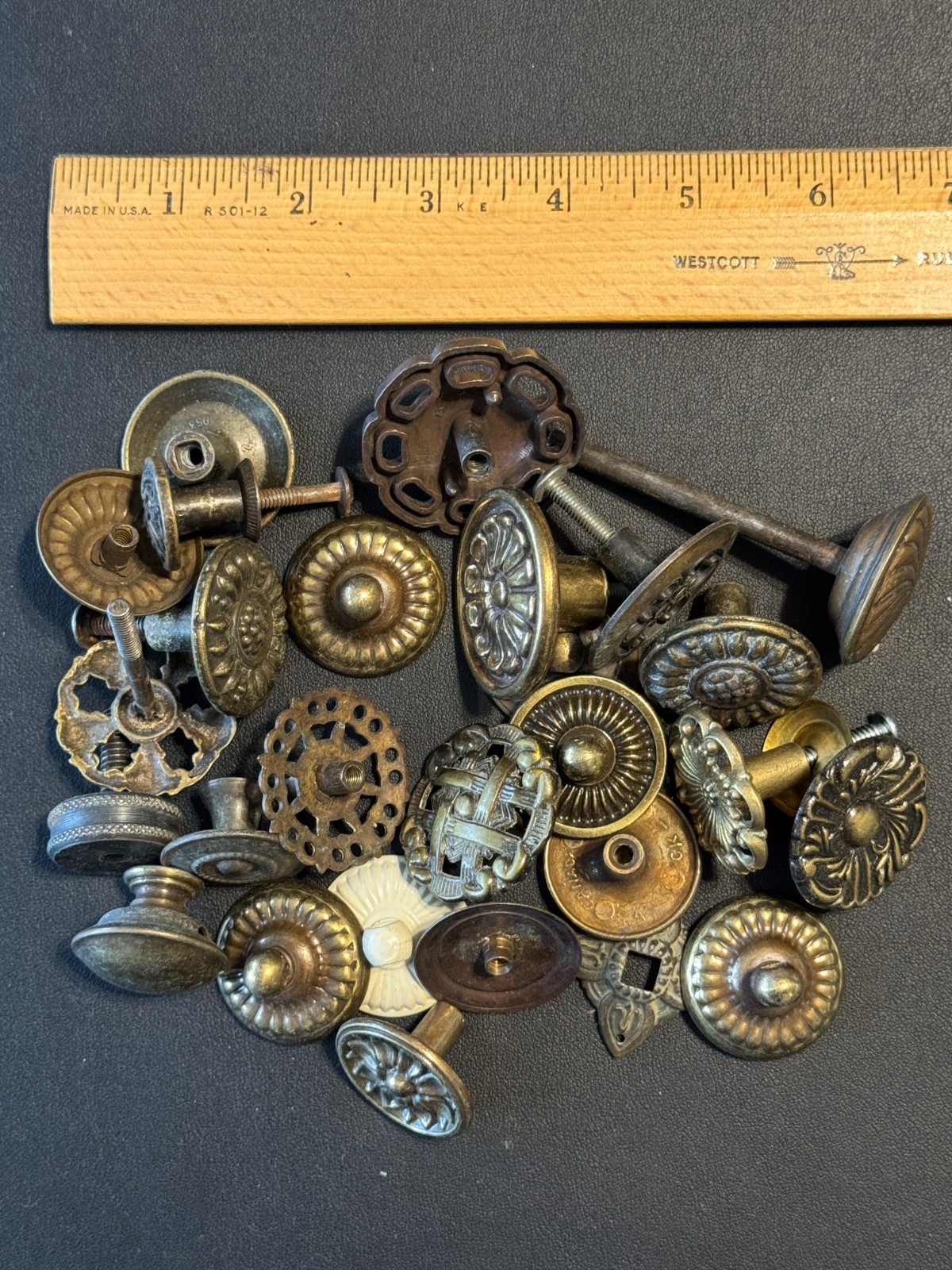 Lot 25 Vintage Antiqued Brass Furniture Drop Bail Drawer Pull Mounts/Backplates