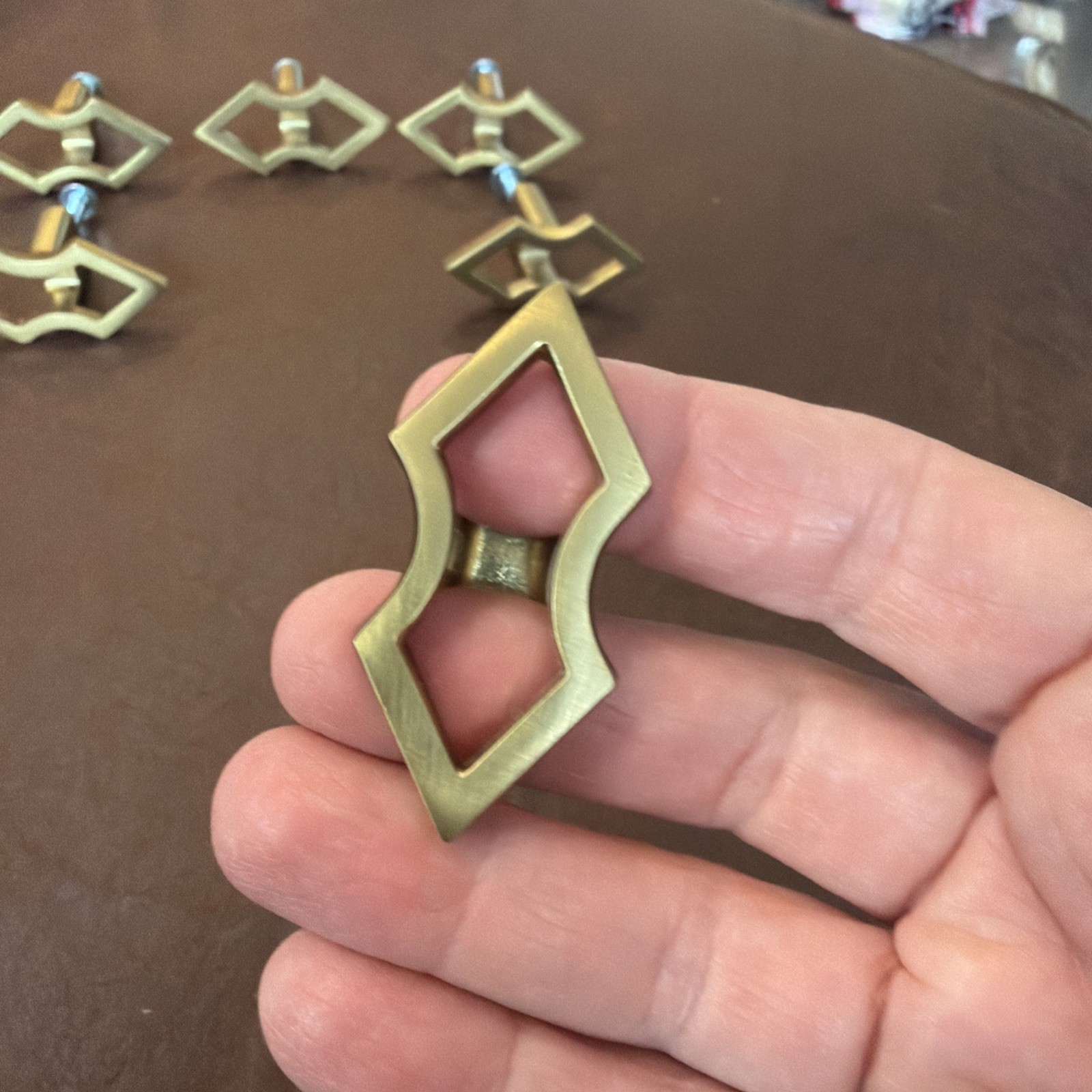 Vintage Set of 6 Solid Brass Geometric Cabinet Drawer Pulls MCM