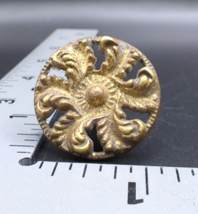 Antique Cast Brass Drawer Knob Pull Ornate Brass Raised Relief Design w/screw