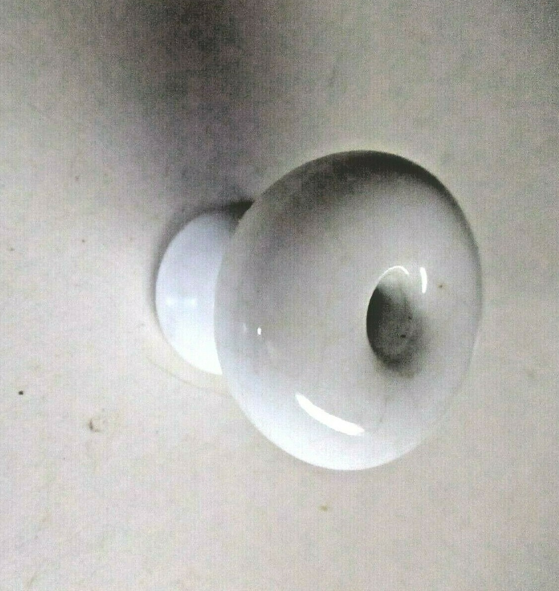 White Porcelain 1920s Mushroom Pull Knob Center Screw Hole 1-3/8″ Antique 1