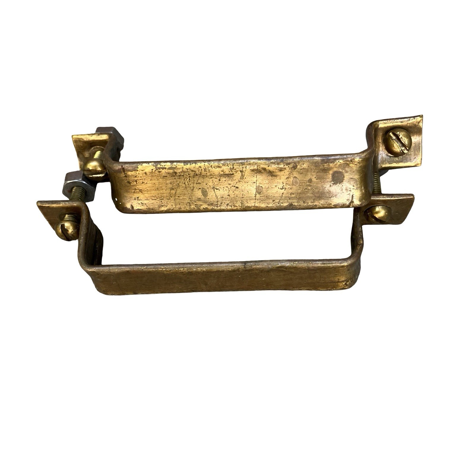Antique Brass Cabinet Handles Drawer Pulls Door Rectangle Original Screws & Nuts