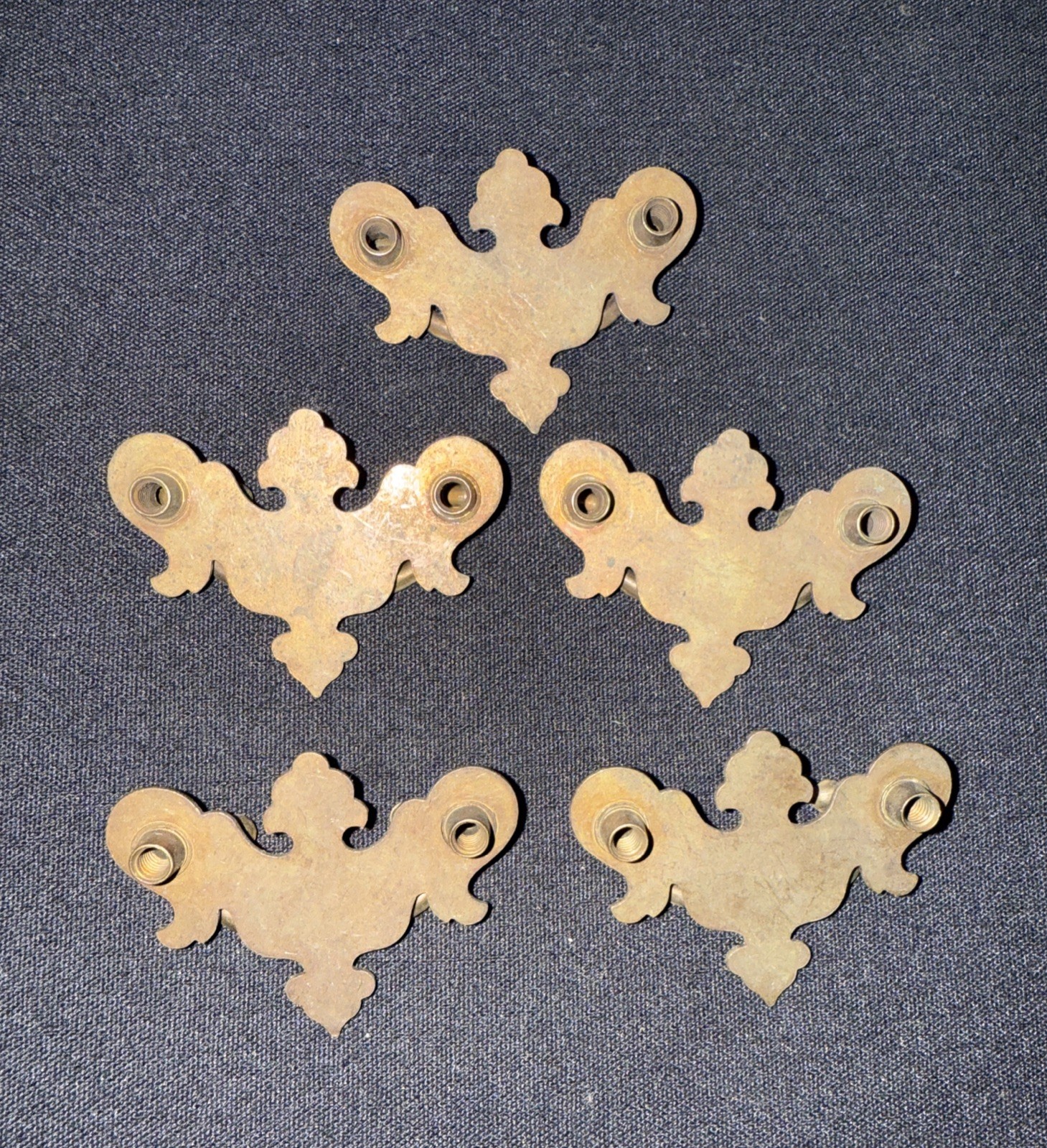 Lot Of 5 Antique/Vintage Brass Chippendale Bat Wing Drawer Pulls 2 X 1 1/2 Inch