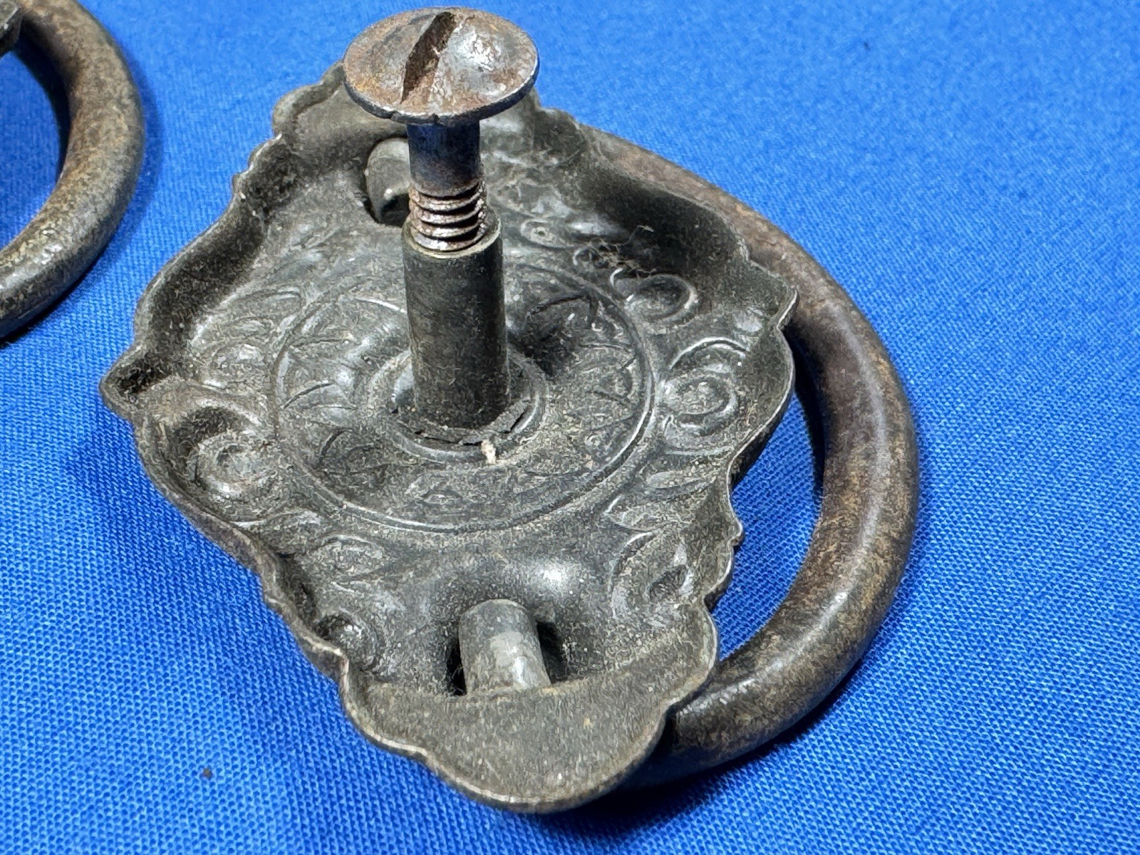 Antique Drawer Pulls w/ Original Screws, Bail Handle ~ Ornate Pressed Design