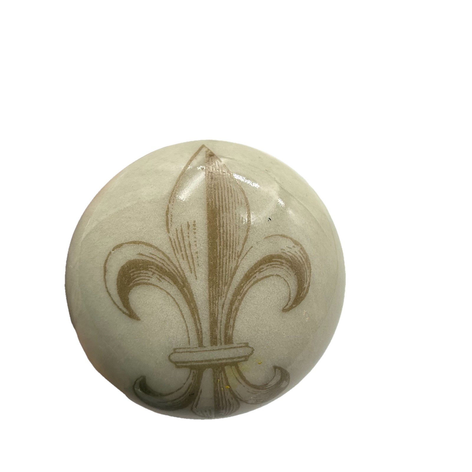 Set Of 4 Beige Ceramic And Silver Metal Drawer Pulls