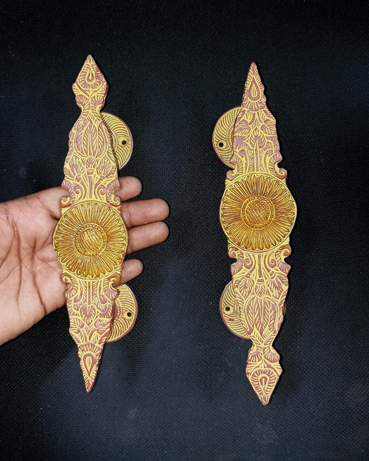 Sunflower Design Door Pull Ornate Hand Carving Floral Handle Handmade Grip HK466