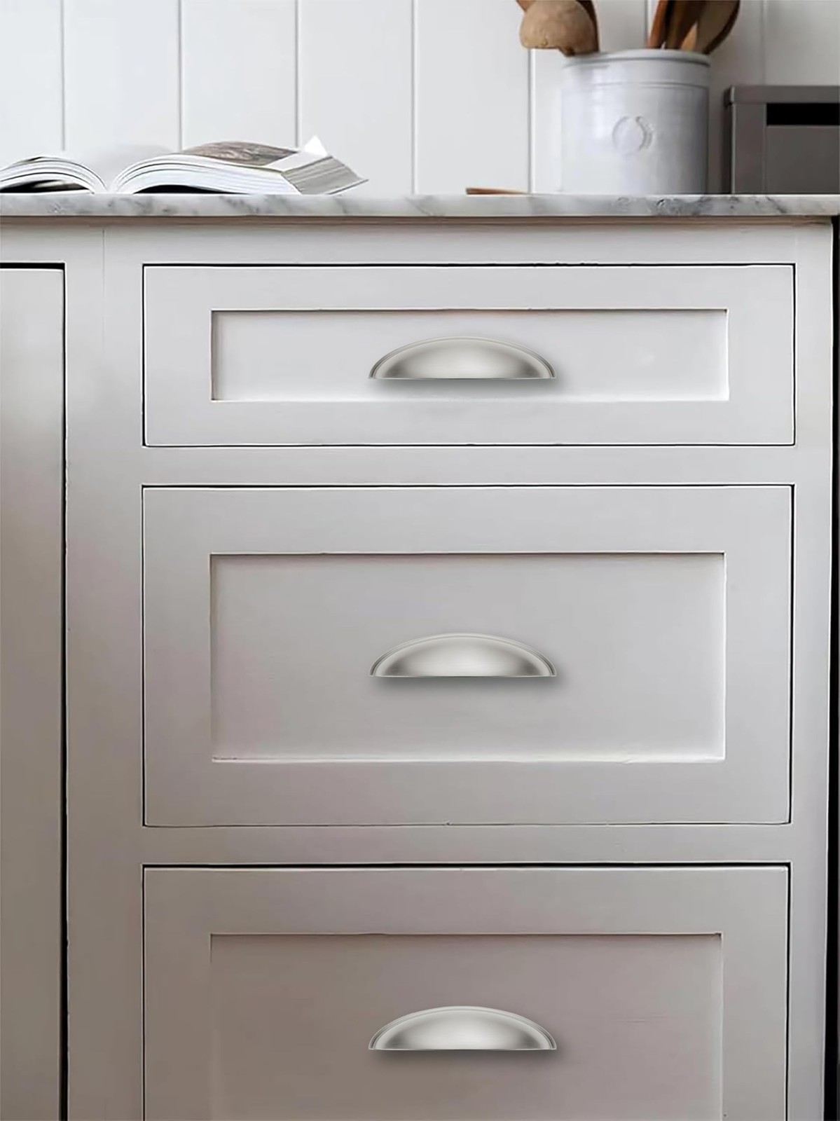 10 Pack 5″ Drawer Pulls Brushed Satin Nickel Cabinet Cup Pulls Kitchen Hardwa…