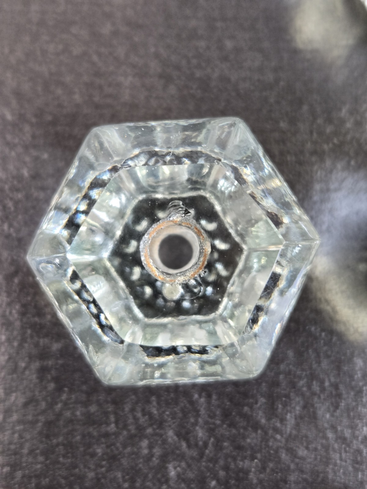 Antique Clear Glass Cabinet Knobs Hexagonal Lot Of Four