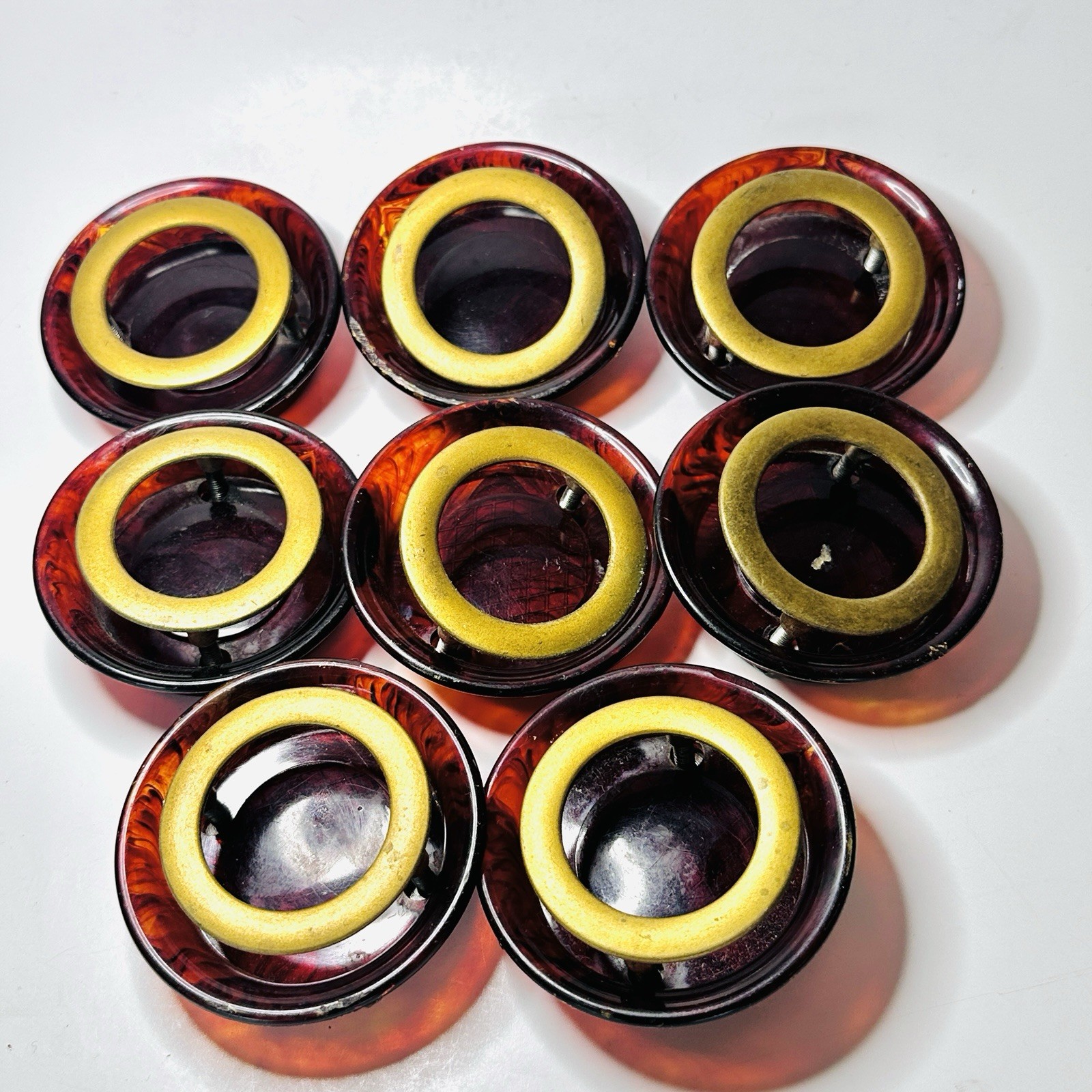 8 Vintage Bakelite Art Deco Butterscotch Cherry Red Swirl Knobs Drawer Pulls
