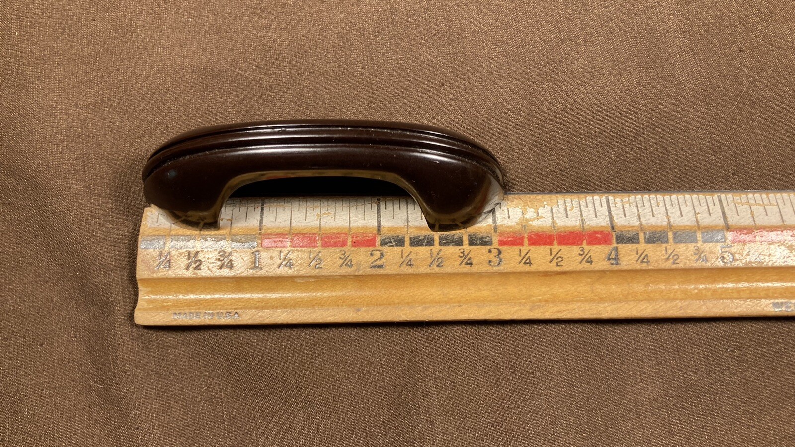 Vintage Small Bakelite Dark Brown Door Drawer Pull Handle Ribbed Arch Art Deco