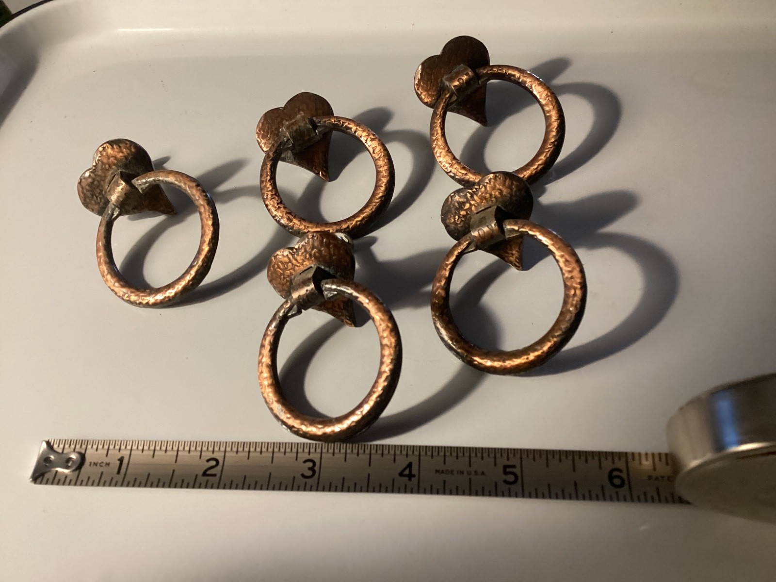 Lot of 5 Vintage Copper Heart Ring Drawer Finger Pull Cabinet Handle Amerock