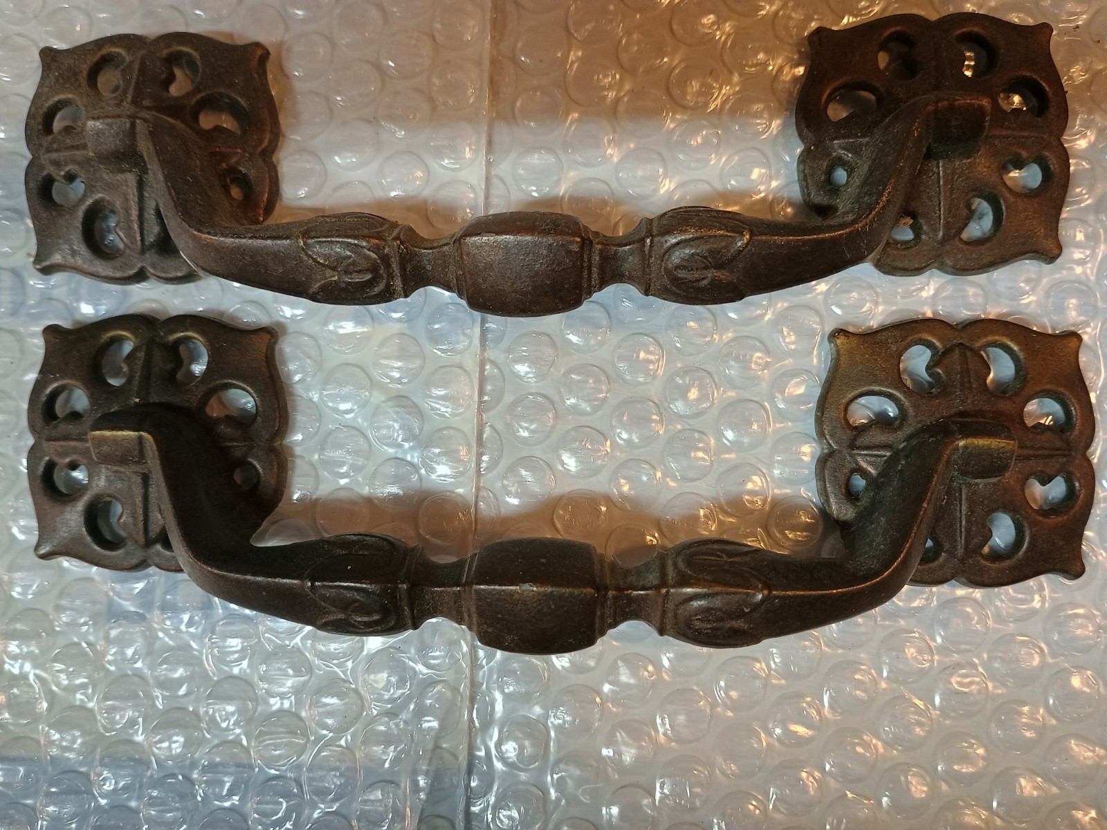 Set 2 Large Vintage 70s Solid Brass Celtic Drawer Handles Pulls 5 5/8” Centers