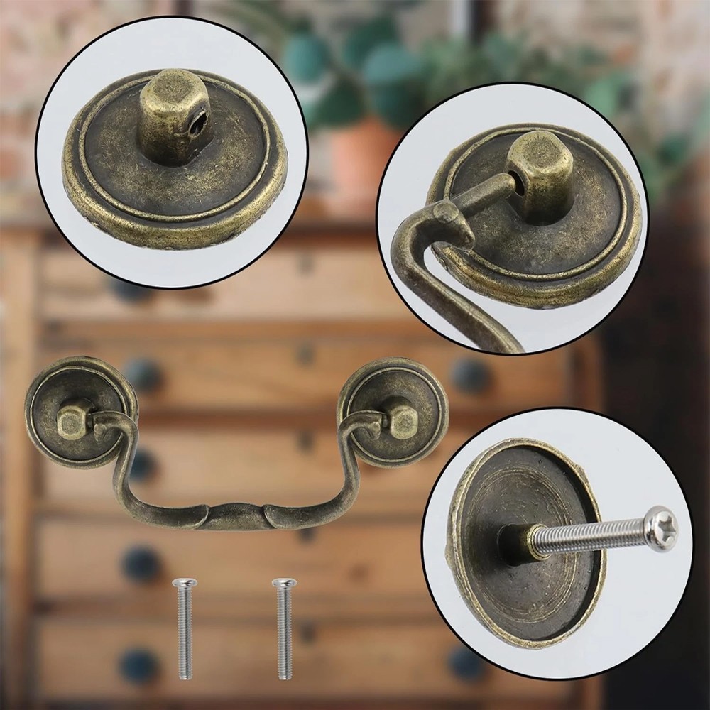 Antique 6x Bail Handle Drop Pulls Vintage Bronze Drop Bail Drawer Cabinet