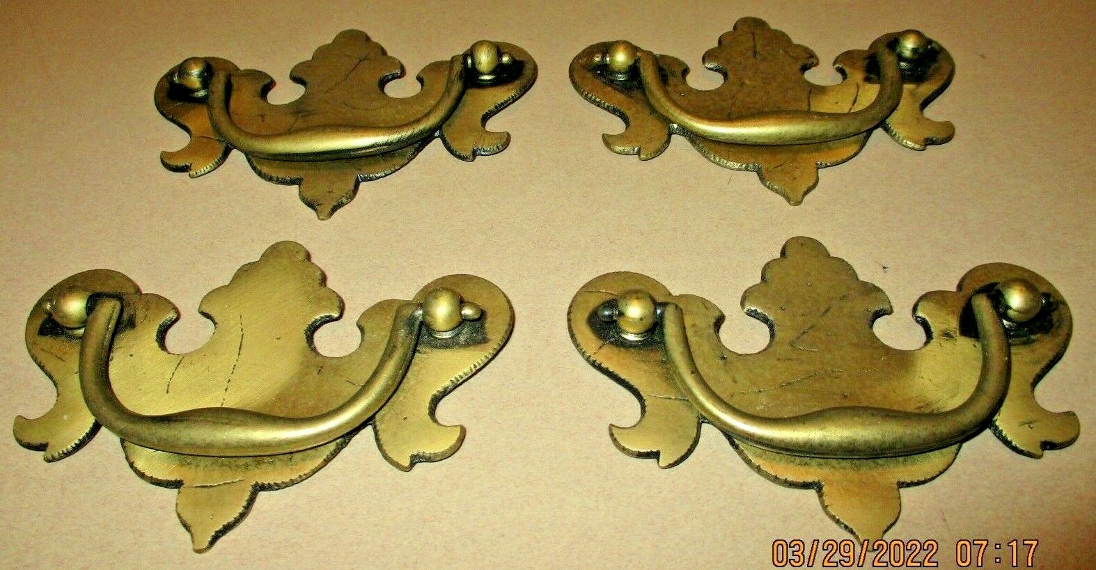 4 – VERY NICE, VINTAGE N.O.S. HEAVY SOLID BRASS DRAWER PULLS – DOOR HANDLES