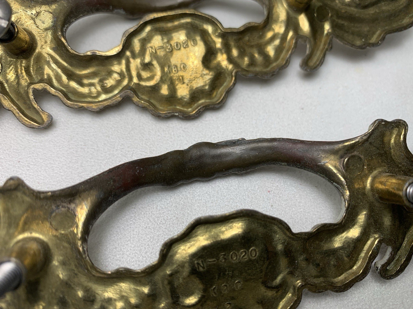 11 Vintage French Provincial Drawer Pulls 3″ centers + 4 Brass & White Coloring