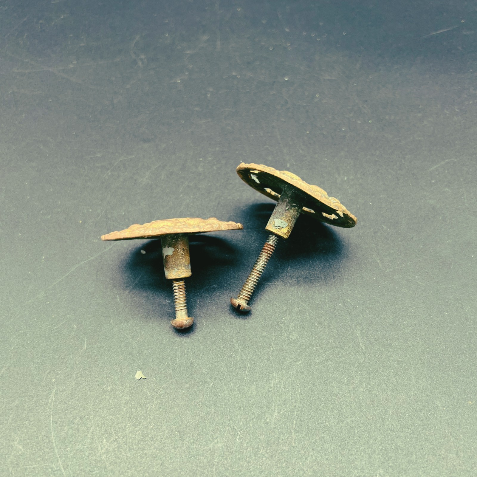Vintage Decorative Floral Motif Brass Cabinet Knobs 2″ Diameter Set of Two