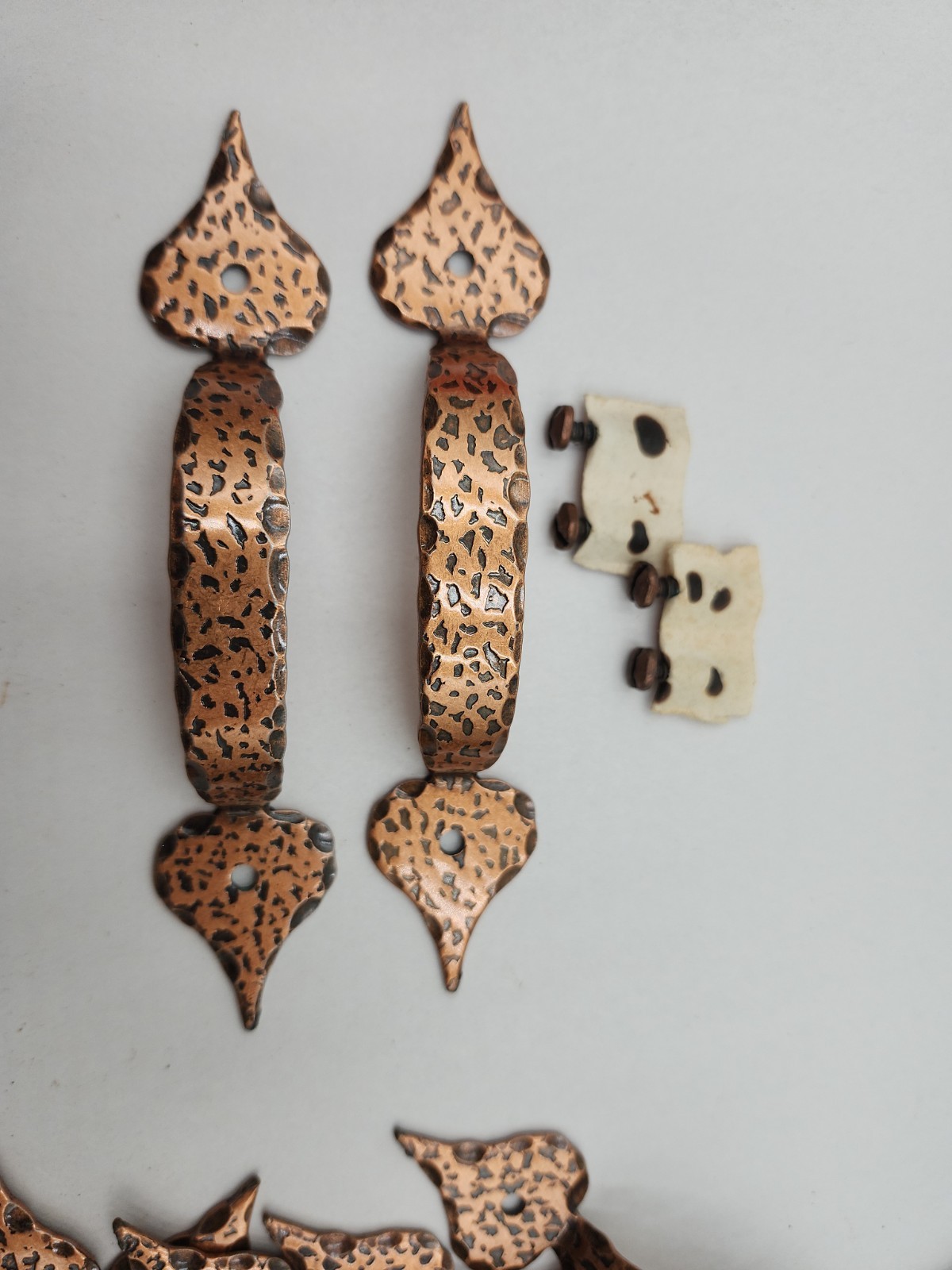 NEW NOS 21 Vintage 3.5 in. center hammered Copper Ajax drawer pulls drawer