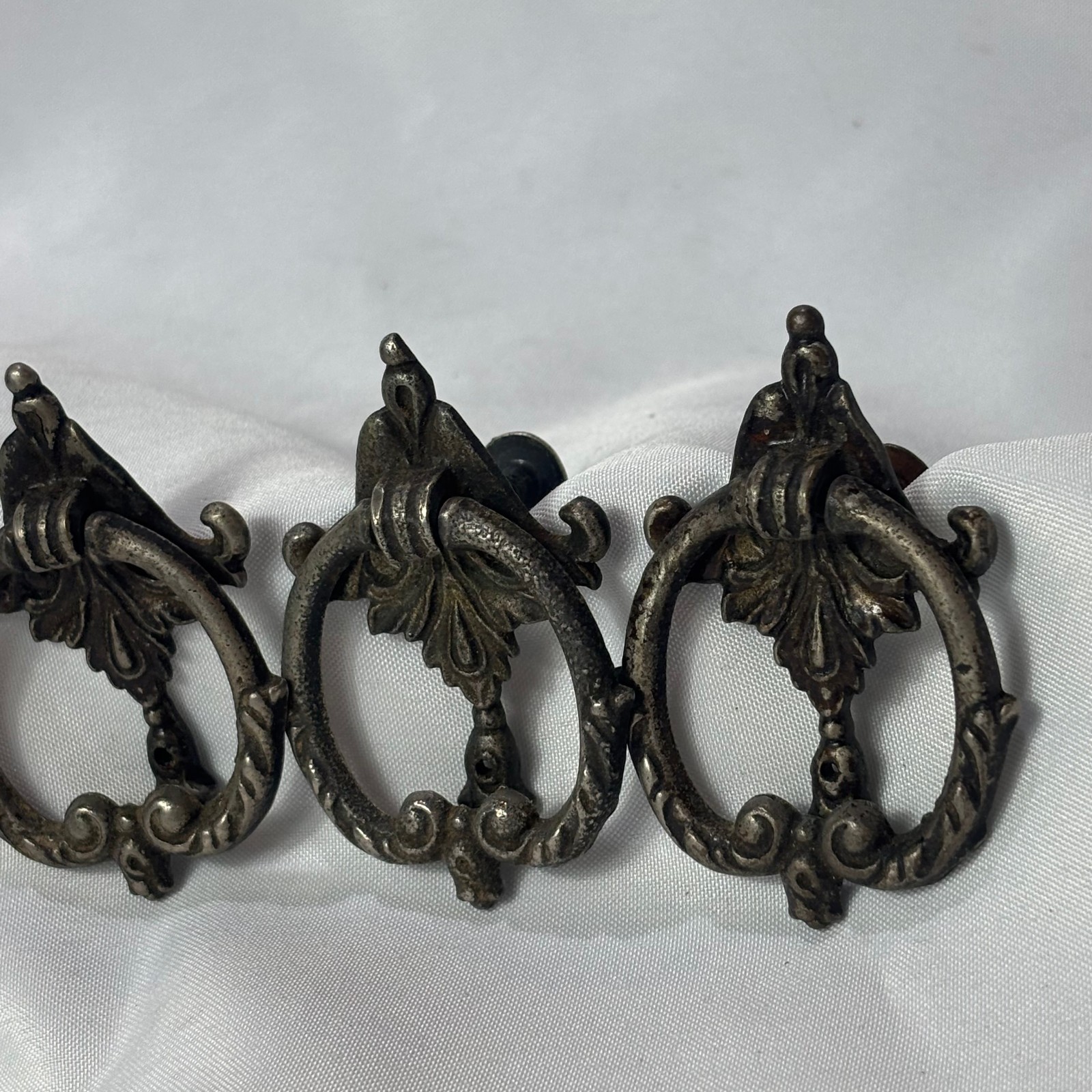 Antique French Provincial Drawer Pulls Victorian Bail Drop Silver Tone #2976