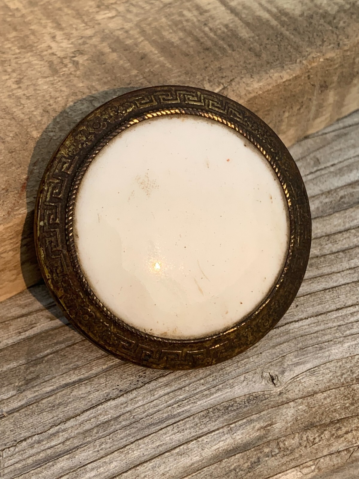 Antique Dresser Pull Knob Geometric Trim Solid White Center Stunning