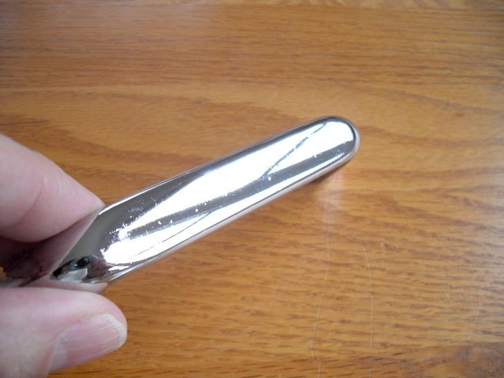 Two Vintage Chrome Drawer Pulls w Flared Bases Cabinet Door / Dresser Handles