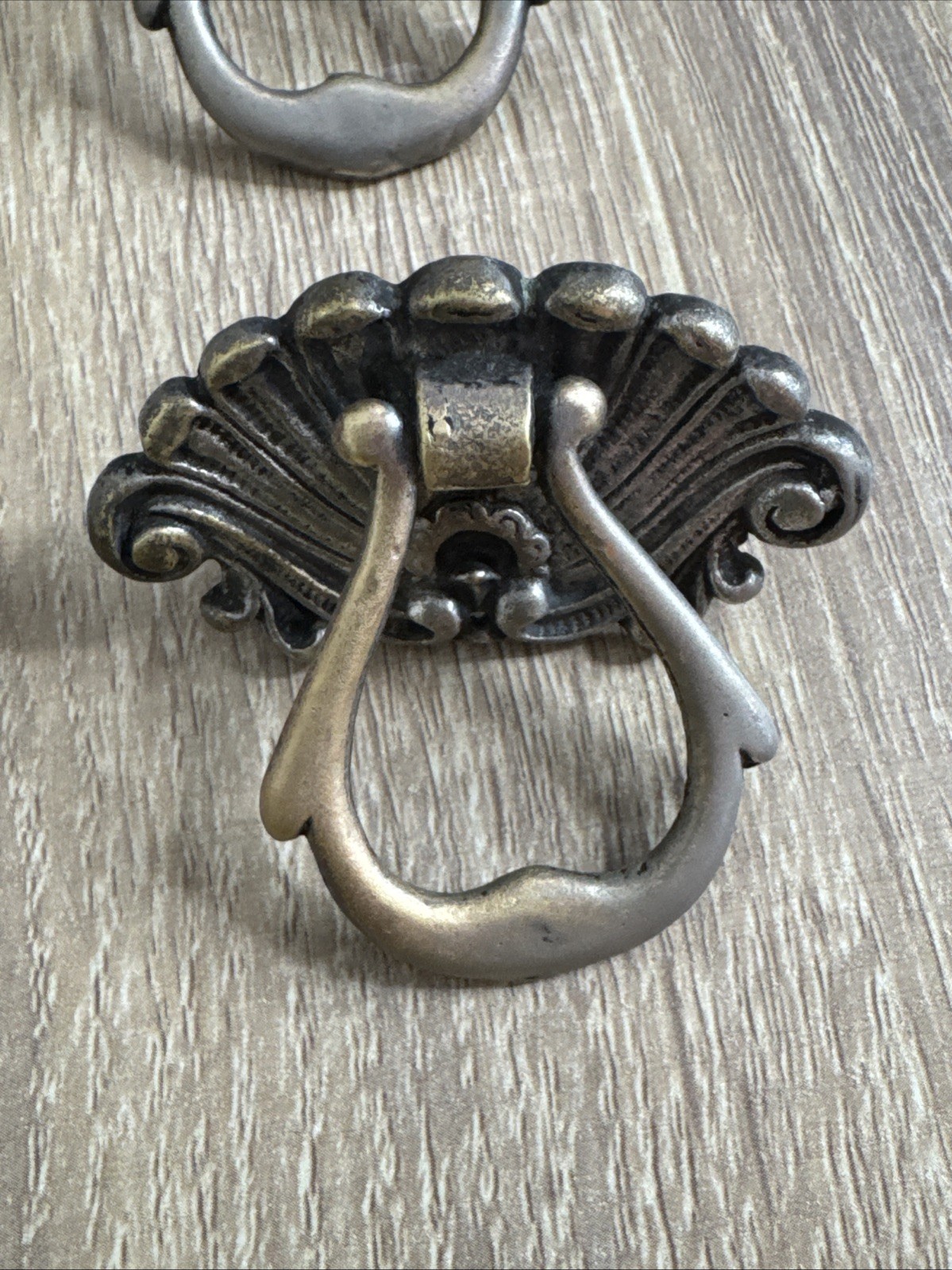 (6) Nickel / Brass Antique Hardware Drawer Pull Victorian Brass Drop Ring Set