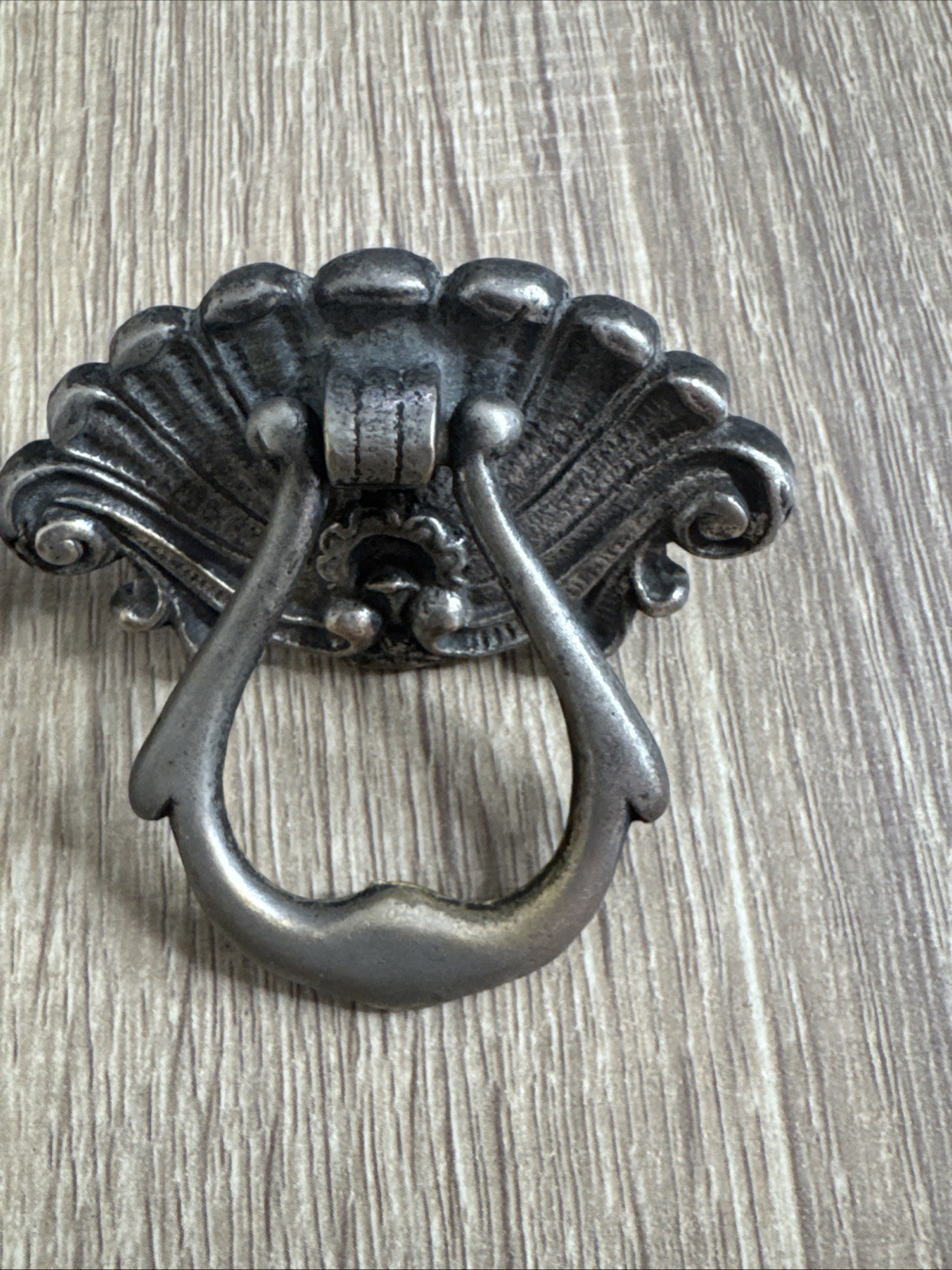 (6) Nickel / Brass Antique Hardware Drawer Pull Victorian Brass Drop Ring Set