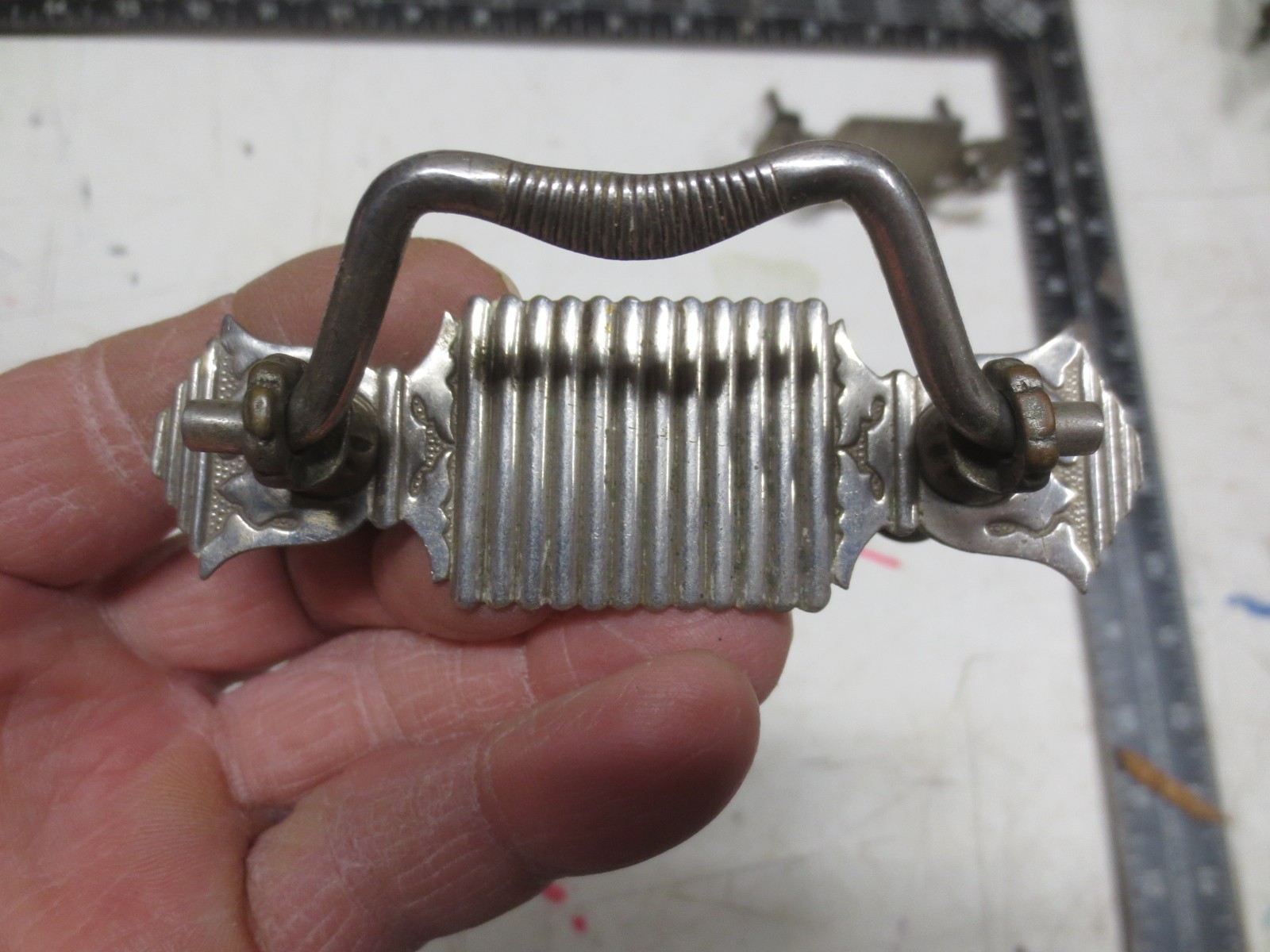 Antique Pair of Nickel Plated Brass Drawer Pulls – Salvage