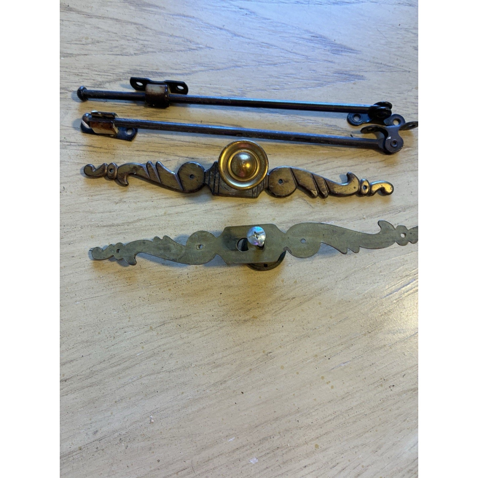 VTG Solid Brass Ornate Drawer Backplates, Steel Casement Window Stays Pins Knobs