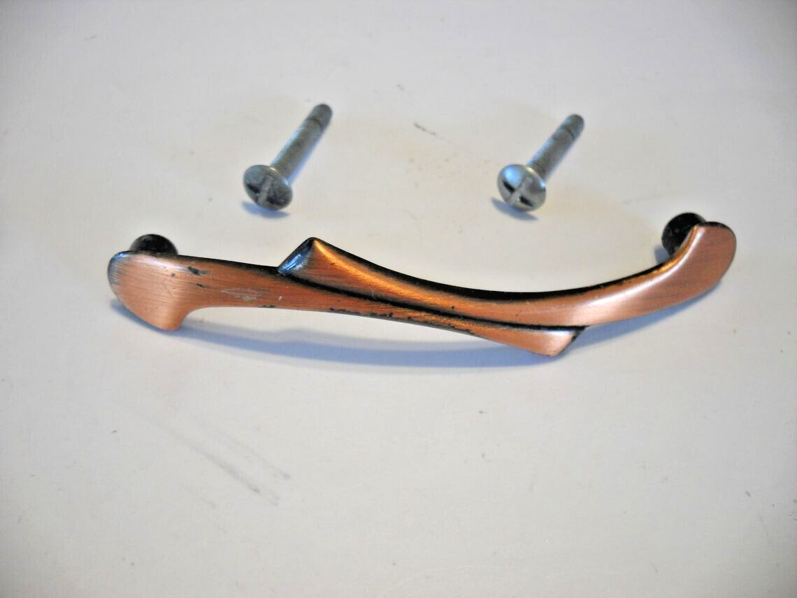 Vintage Satin Copper Flash Drawer Pulls Cabinet Door Handles Curved Ends
