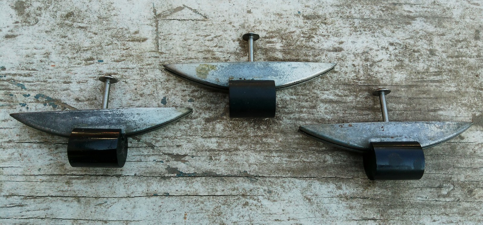 Set of 3 Vintage Metal Black Bakelite? Drawer Pulls Deco MCM