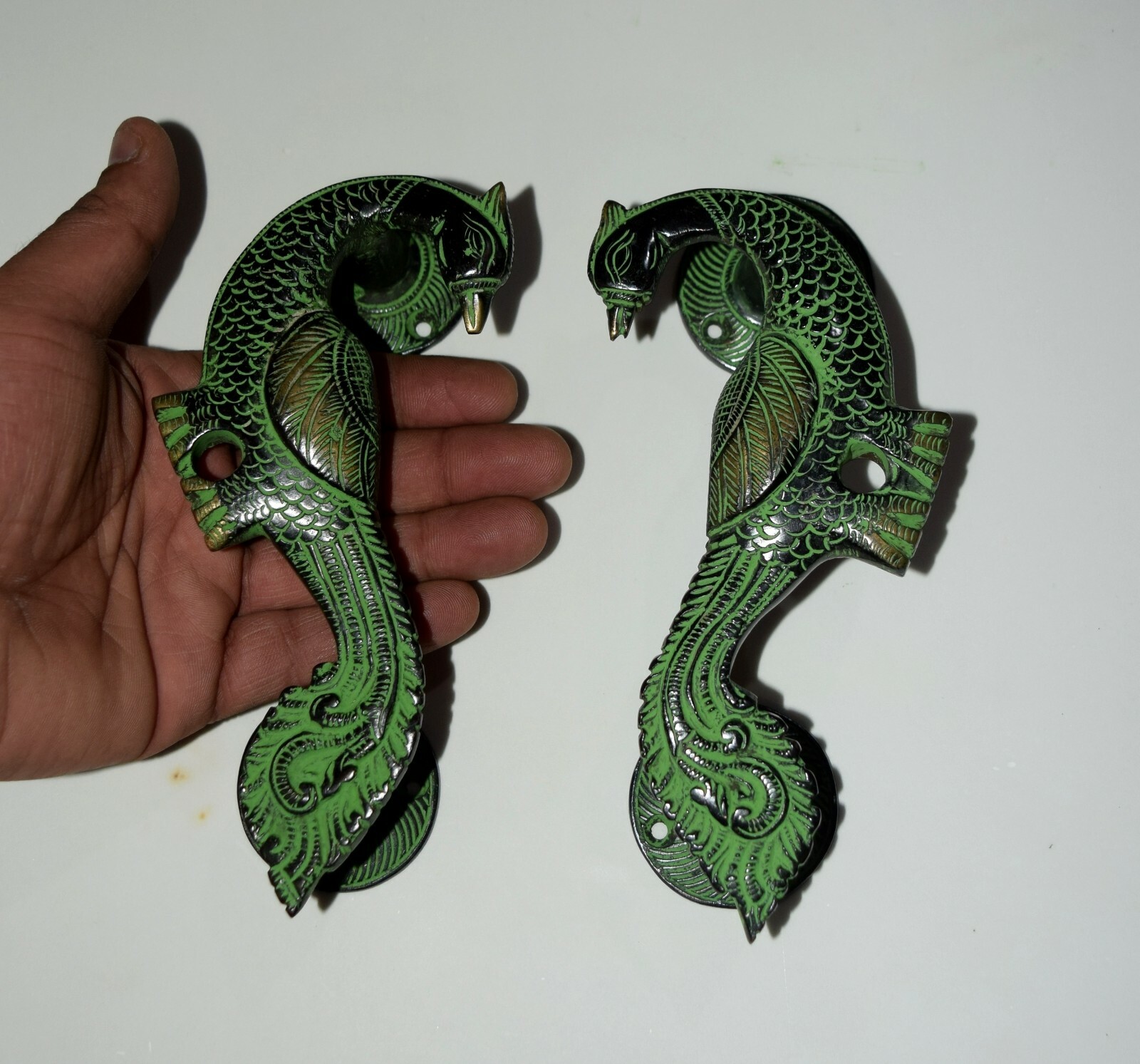 Brass Peacock Door Handle Hand Carved Peafowl Door Pull Restaurant Welcome HK196