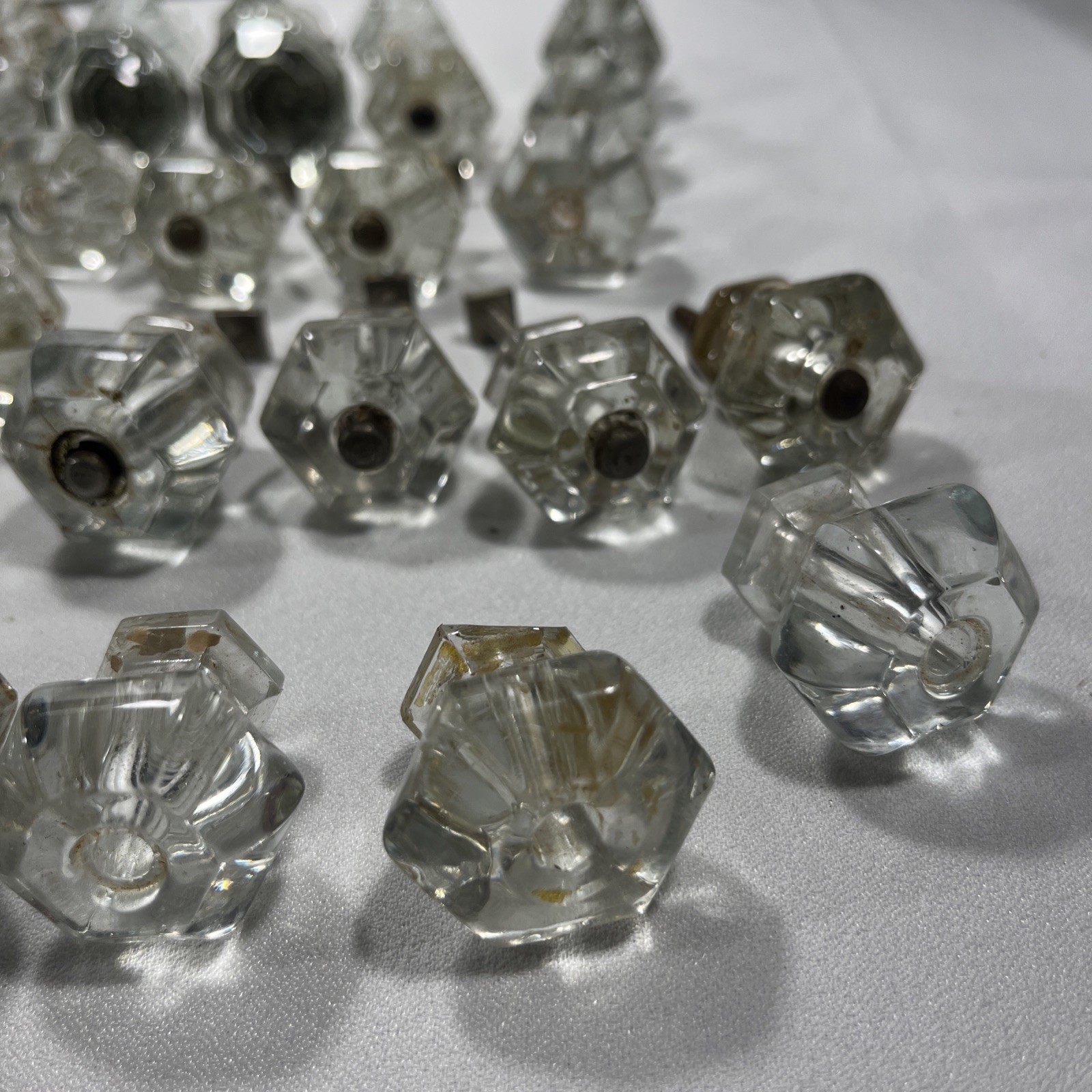 Lot Of 52 Antique Vintage Clear Glass Drawer Knobs-Salvage-Crafting-Restoration