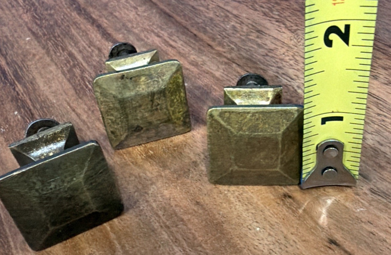 Set of 3 Antique/Vintage Solid Brass Mission Style Drawer Pulls Square Beveled