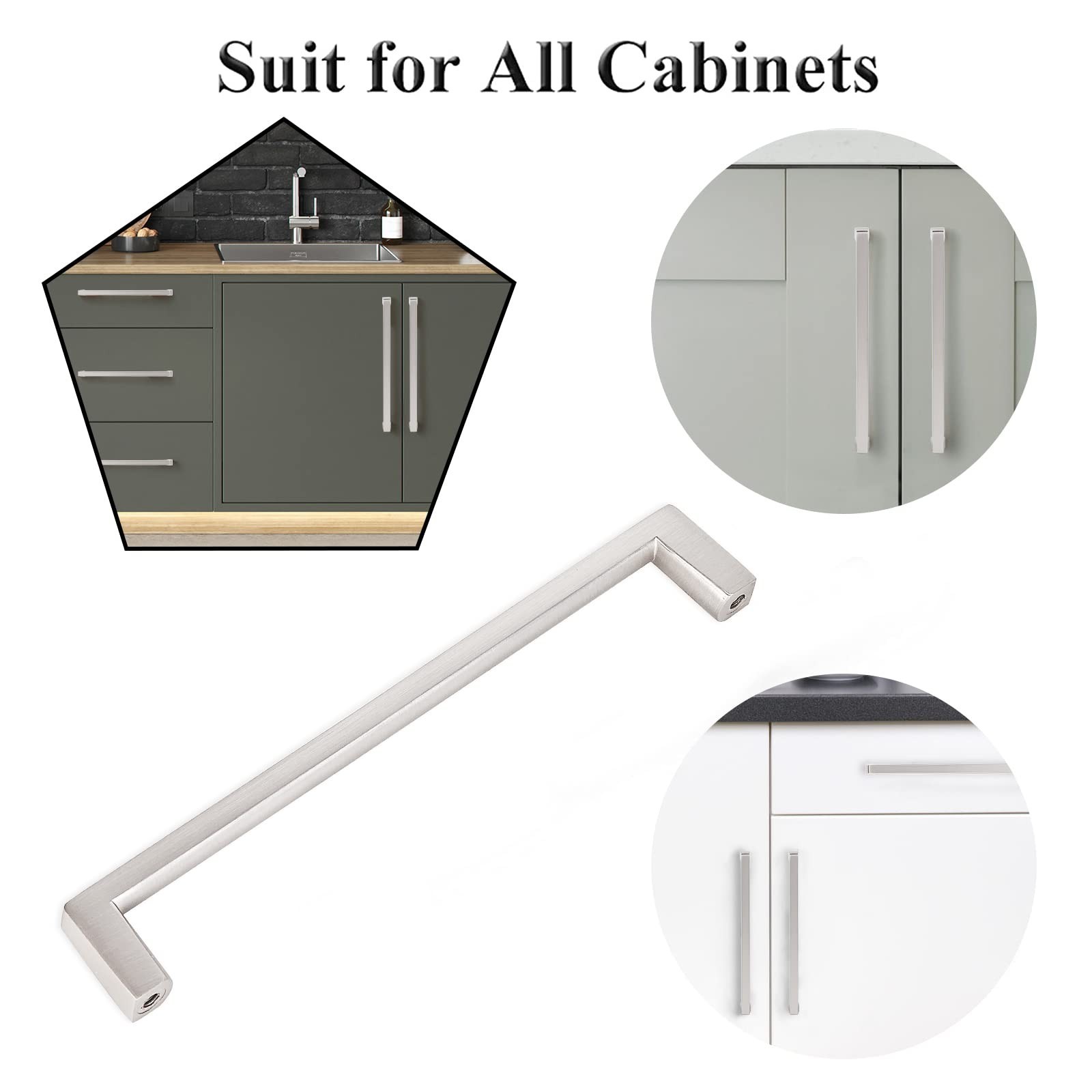 Solid Square Bar Cabinet Handle – Matte Brushed Nickel Furniture Pull 6 Inch-…