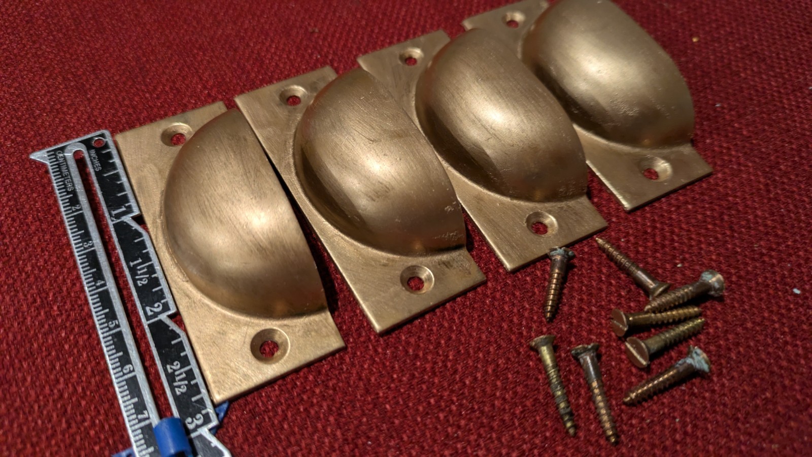 Set of 4 Vintage Rectangular Brass Bin Cup Drawer Pulls 3″ CTC Front Mount