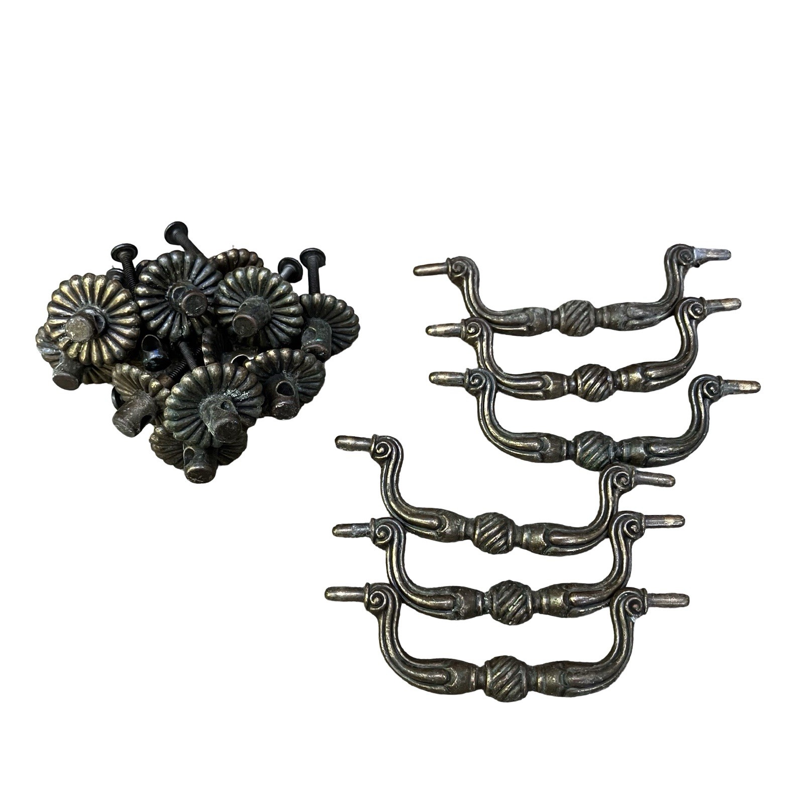 VTG YC Brass Bail Drop Drawer Pulls Rosette Set Of 6 Reclaimed Cabinet Handles