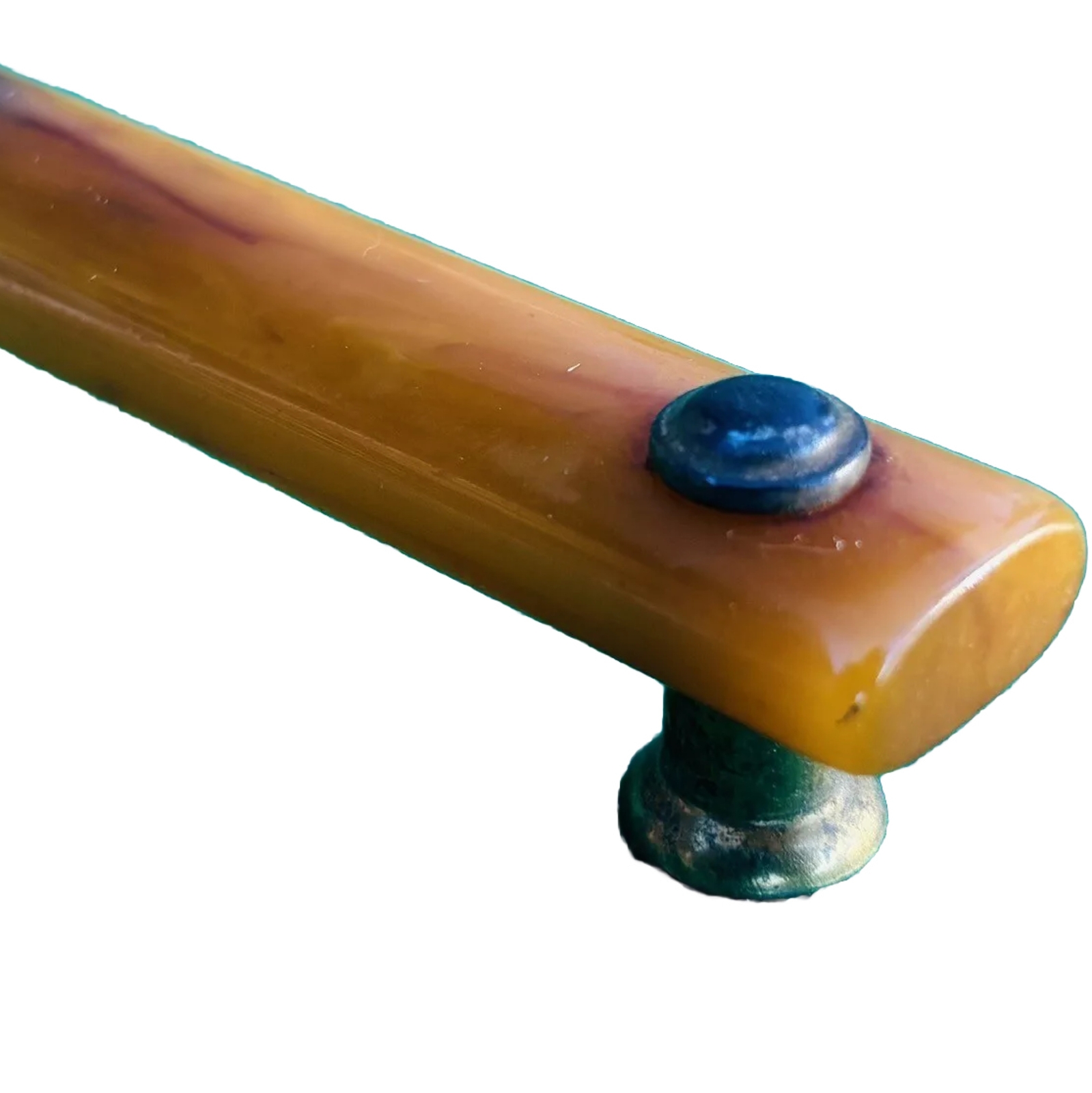 RARE 7.75” Art Deco Antique Hardware Brass & Tortoise Amber Bakelite Drawer Pull