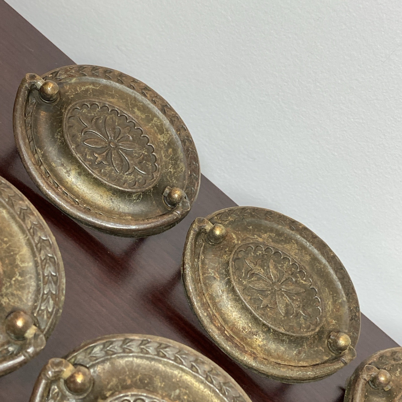 2.5” Hepplewhite Drop Bail Oval Antique Brass Plated 12 Vtg drawer Pulls handles