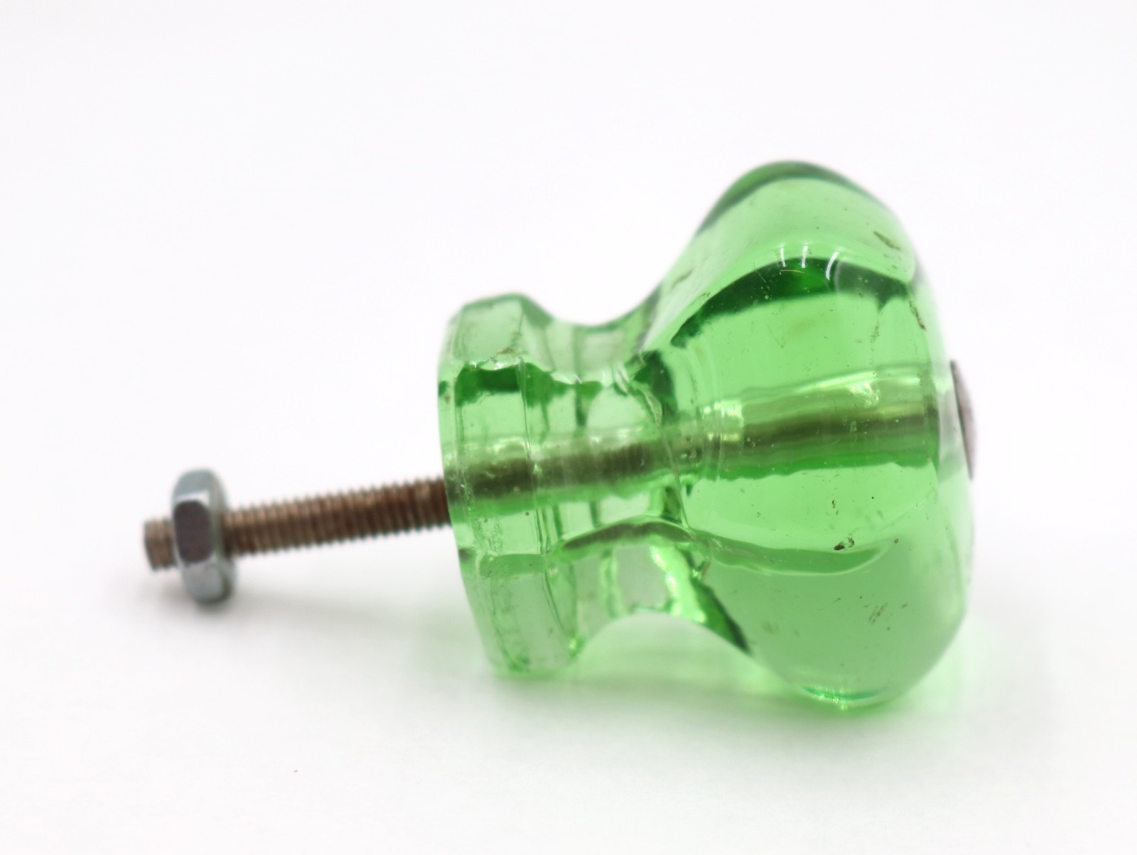 Vintage 1.375 in. Hexagon Green Glass Cabinet Knob