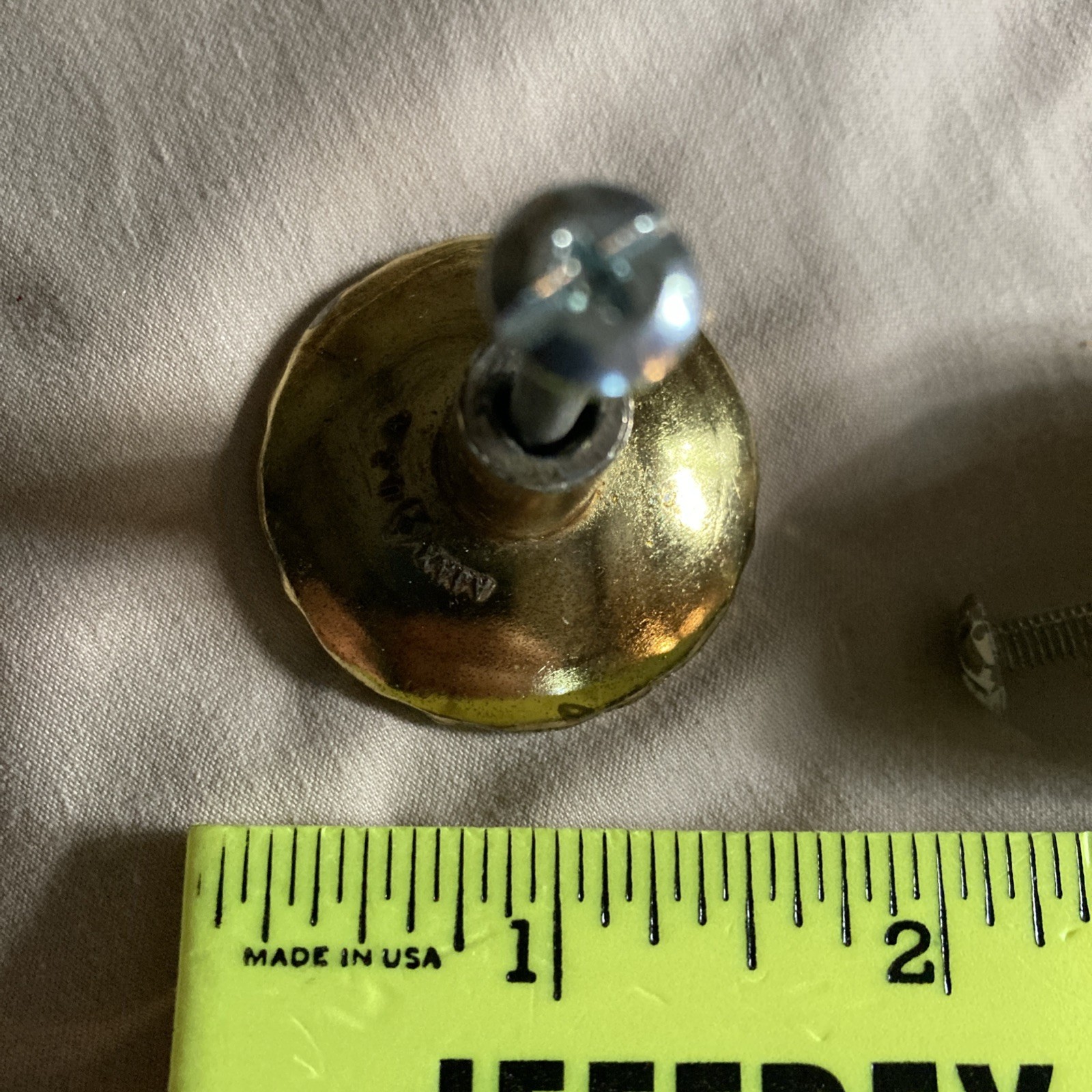 2 Vintage Brass Ajax Drawer Pulls Cabinet Knobs Pearlescent Green Gold Trim