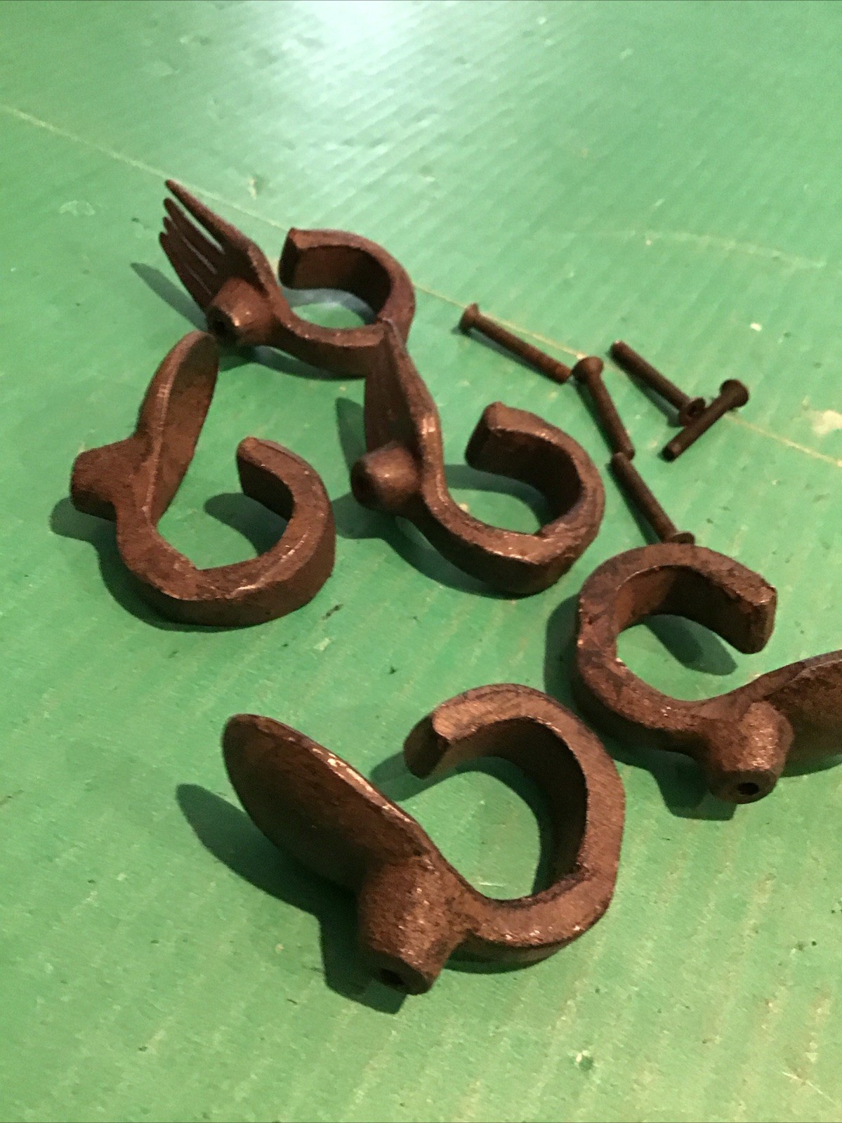 Lot of 5 Vintage Cast Iron Kitchen Fork Spoon Drawer Door Pulls Heavy Unique
