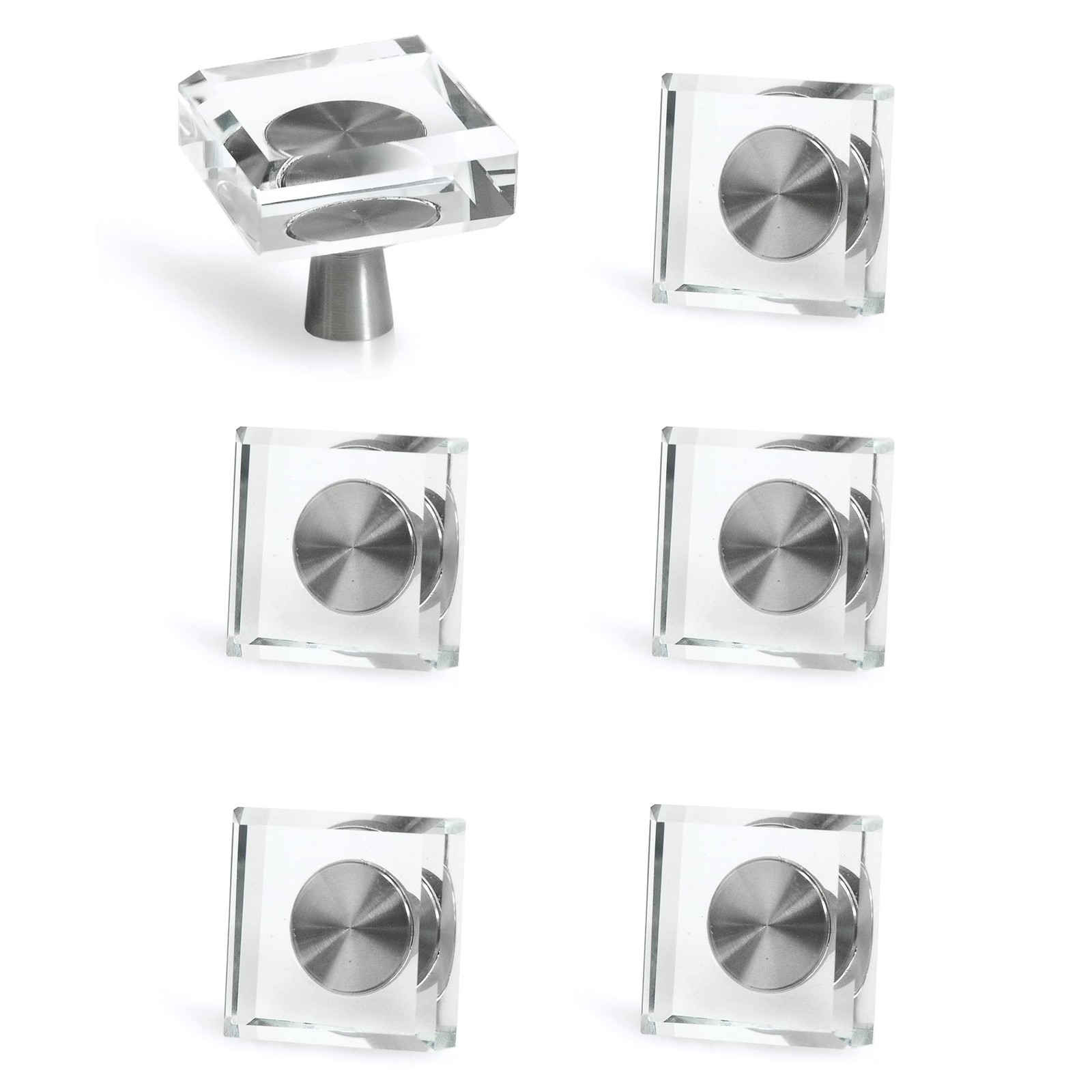 6 Pack Glass Crystal Knobs Brushed Nickel Drawer Pull Cabinet Handle for Dres…